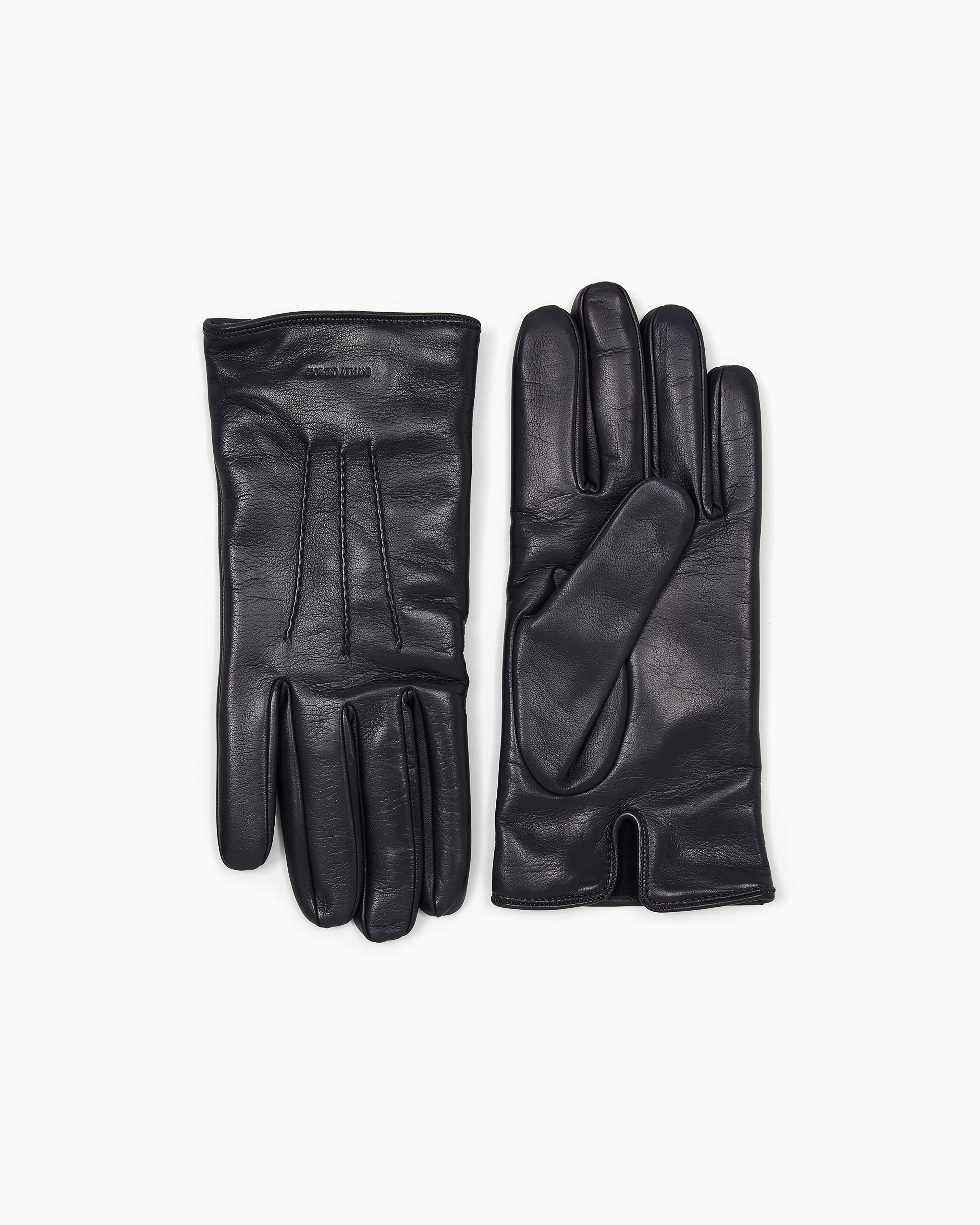 Giorgio Armani Official Store Nappa Leather Gloves In Midnight Blue