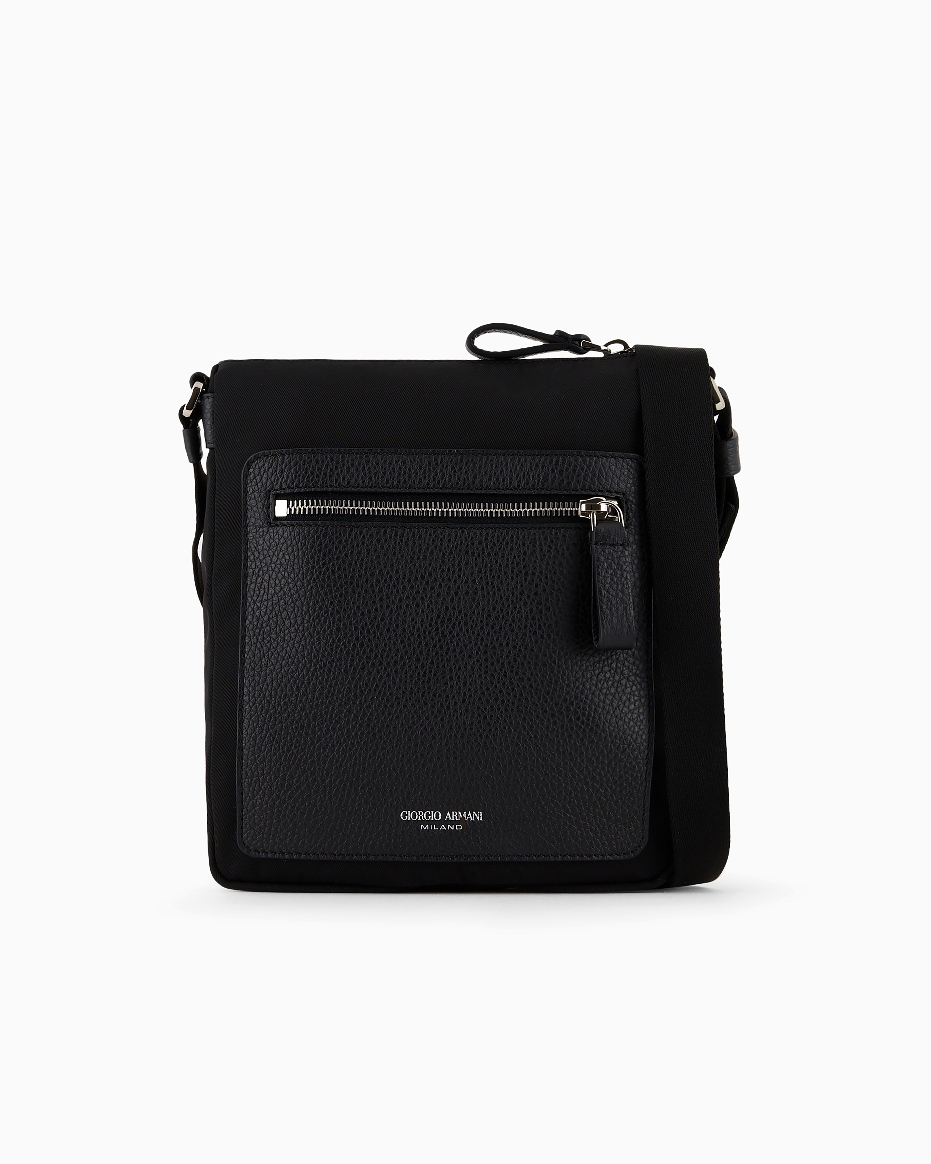 Giorgio Armani Official Store Armani Sustainability Values Nylon And Pebbled Leather Crossbody Bag In Black