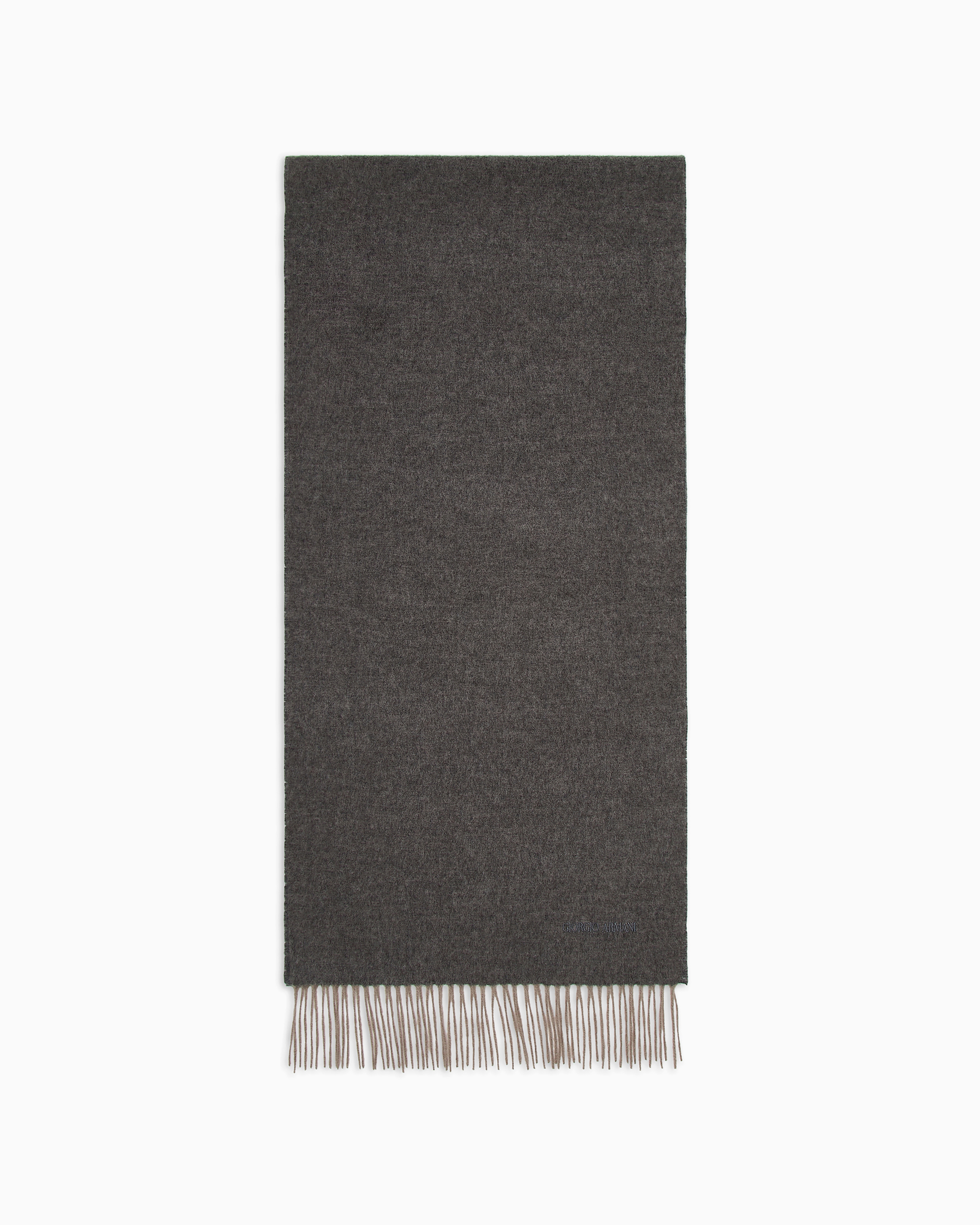 Giorgio Armani Official Store Cashmere Scarf With Embroidered Logo In Gray