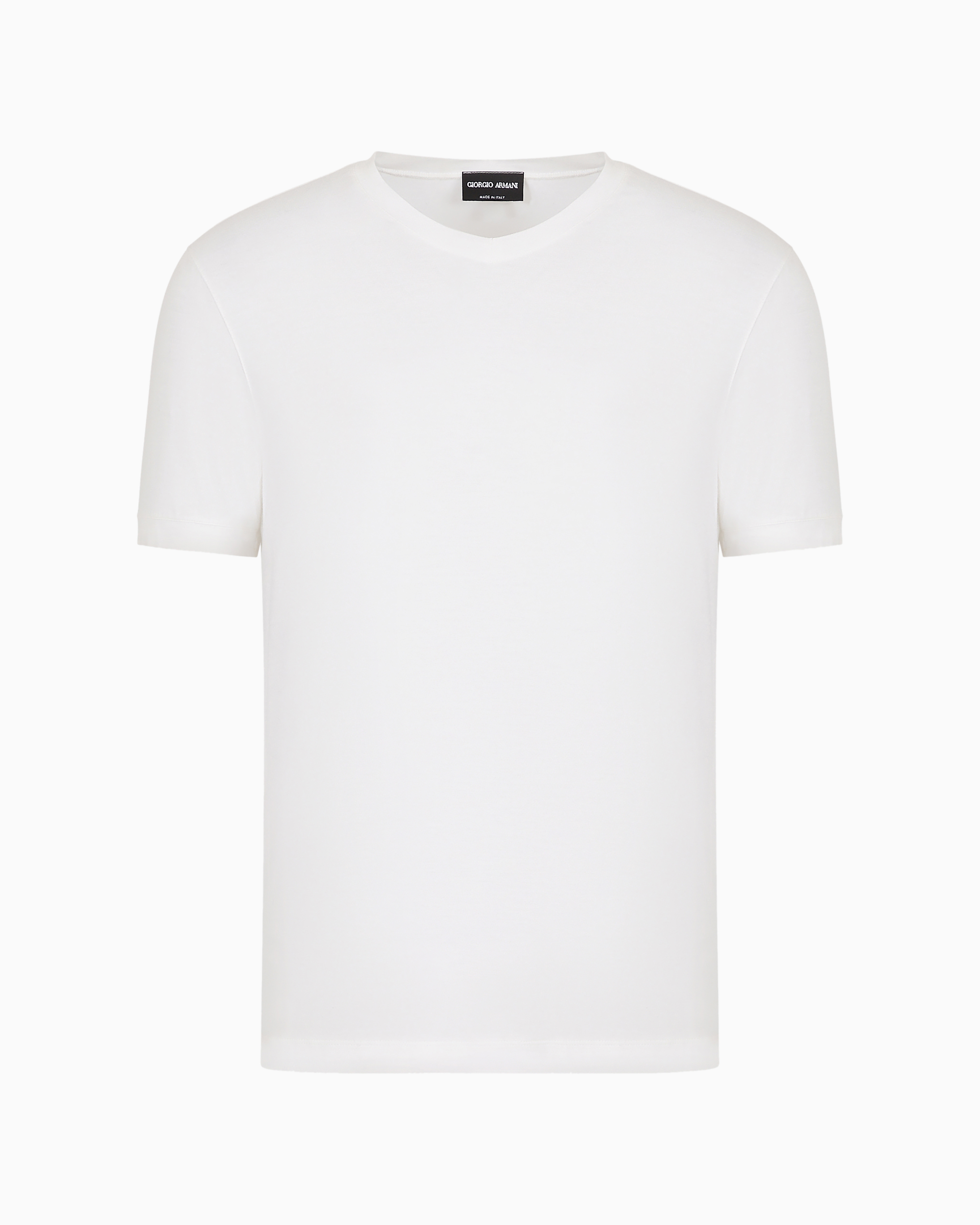 Shop Giorgio Armani Stretch Viscose Jersey, V-neck Icon T-shirt In White