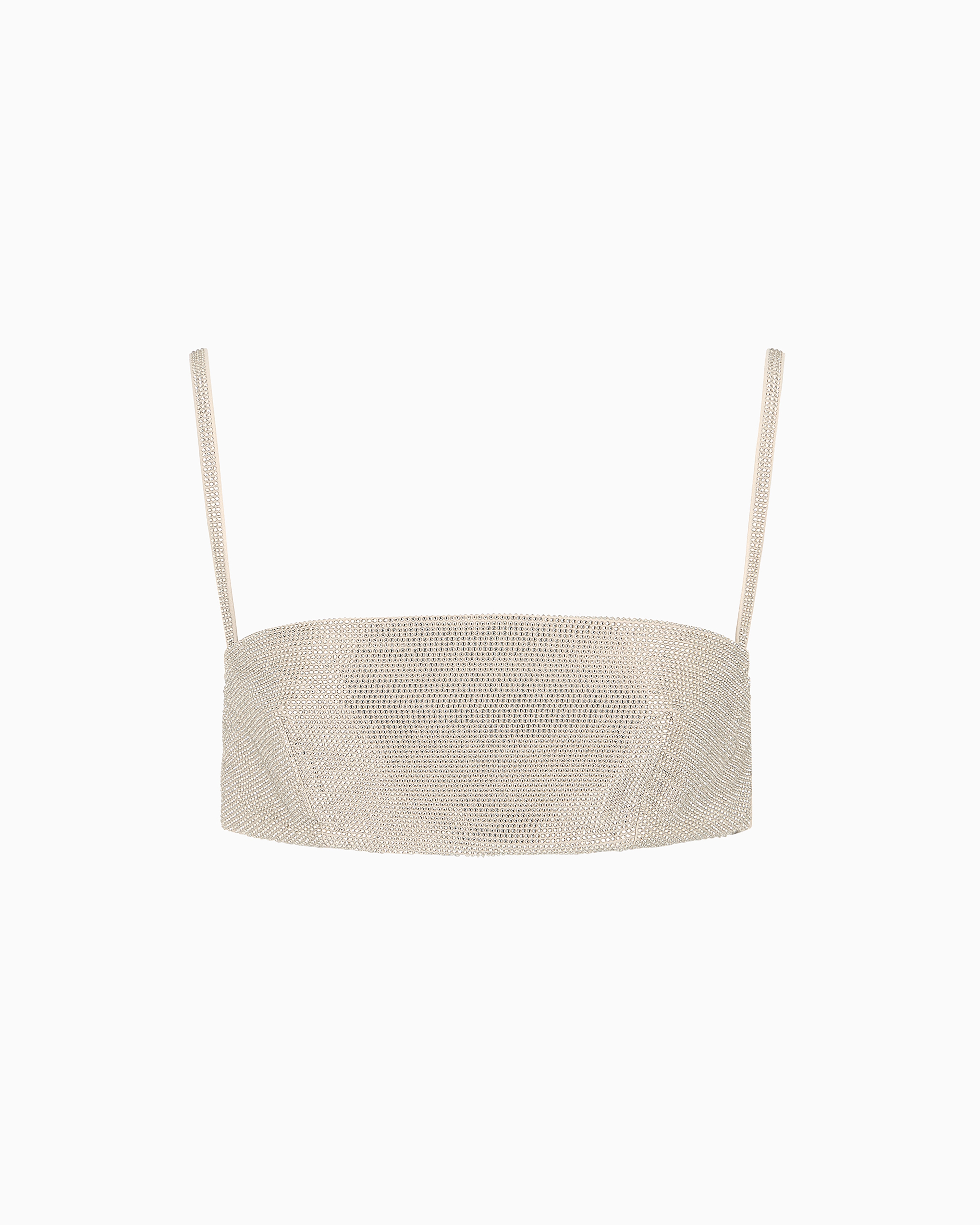 Emporio Armani Official Store Rhinestone-covered Bandeau Top With Shoulder Straps In Beige