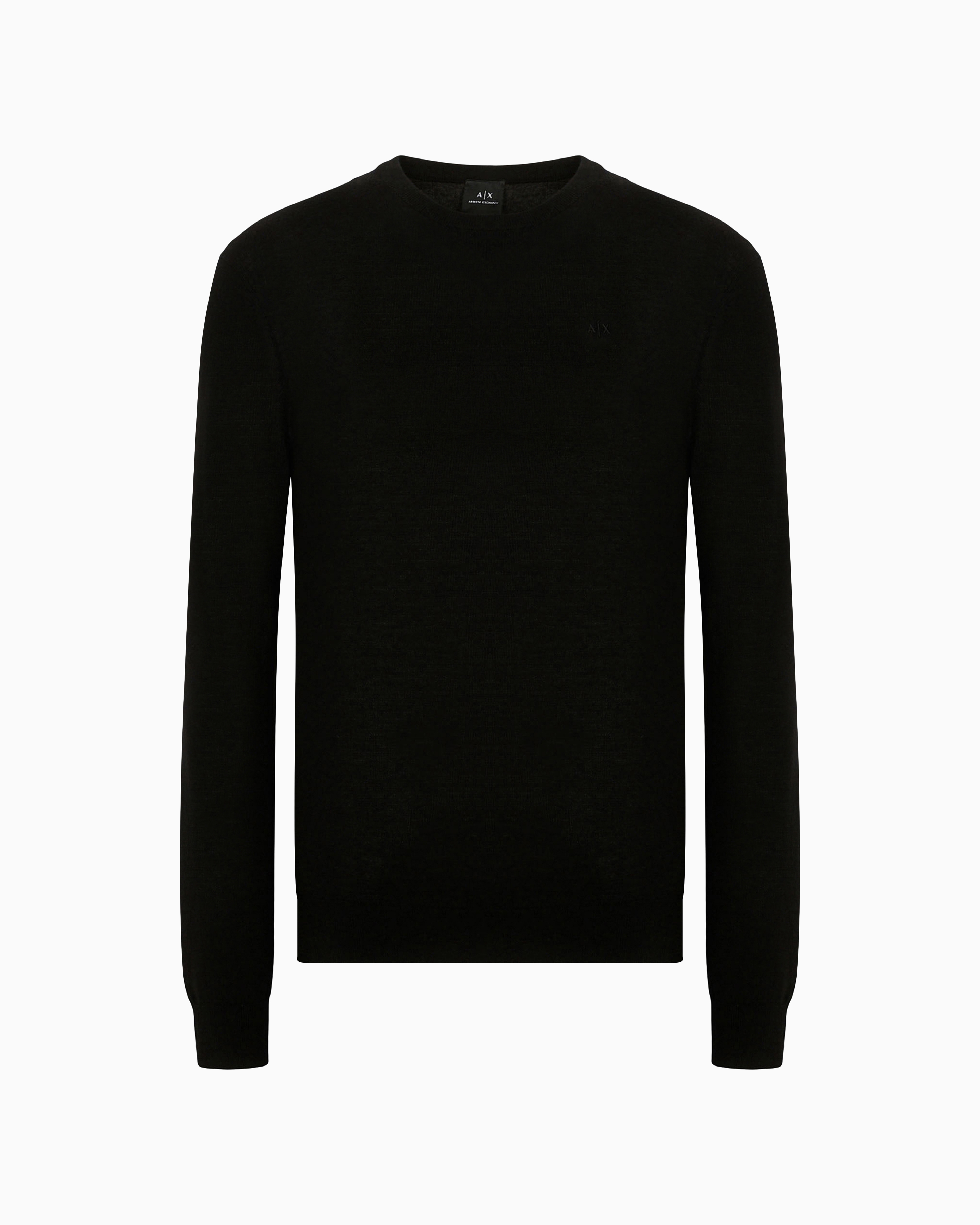 Shop Armani Exchange Crewneck Sweater In Virgin Wool In Black