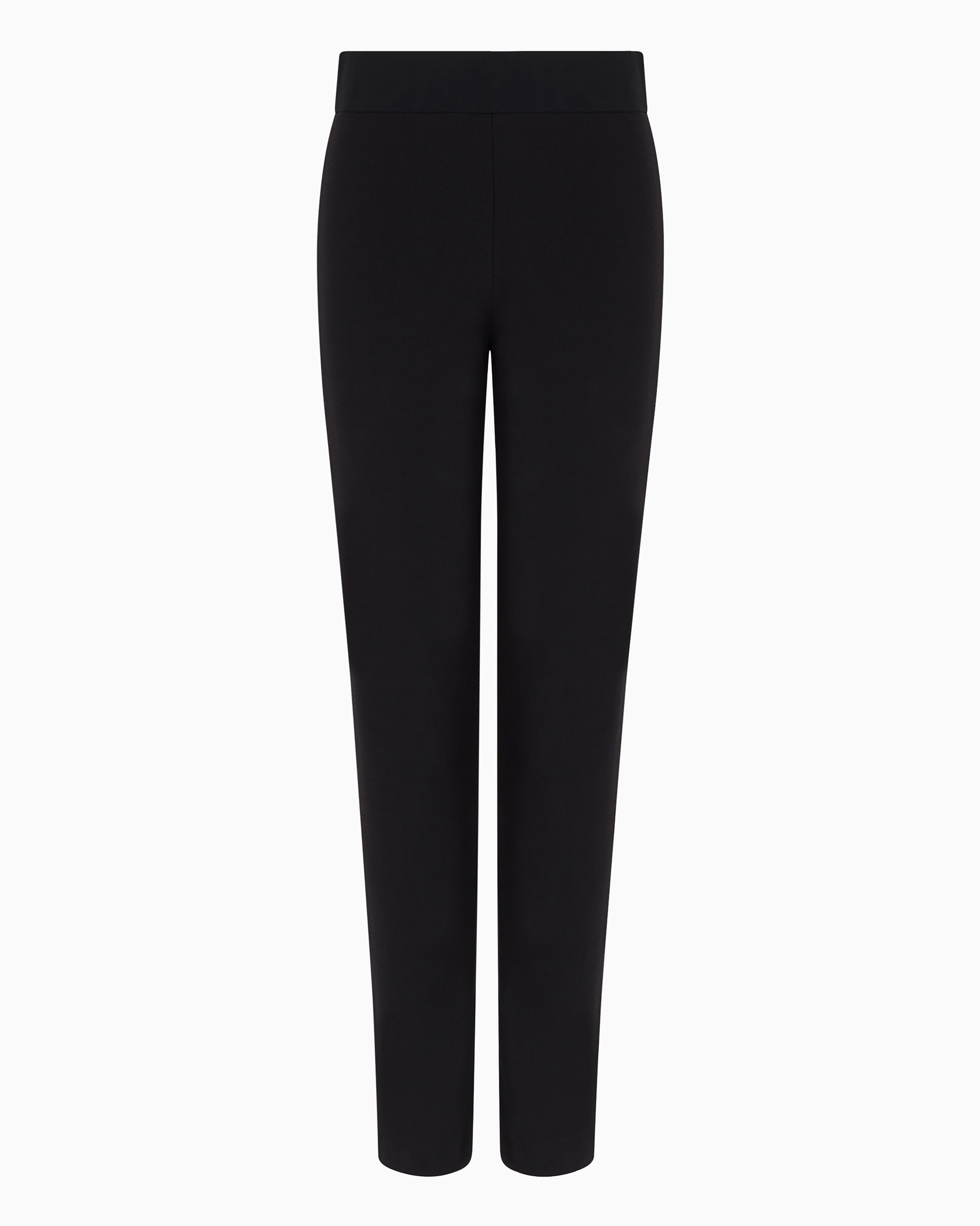 Emporio Armani Slim Fit Trousers In Milano Knit Fabric With Satin Band In Black