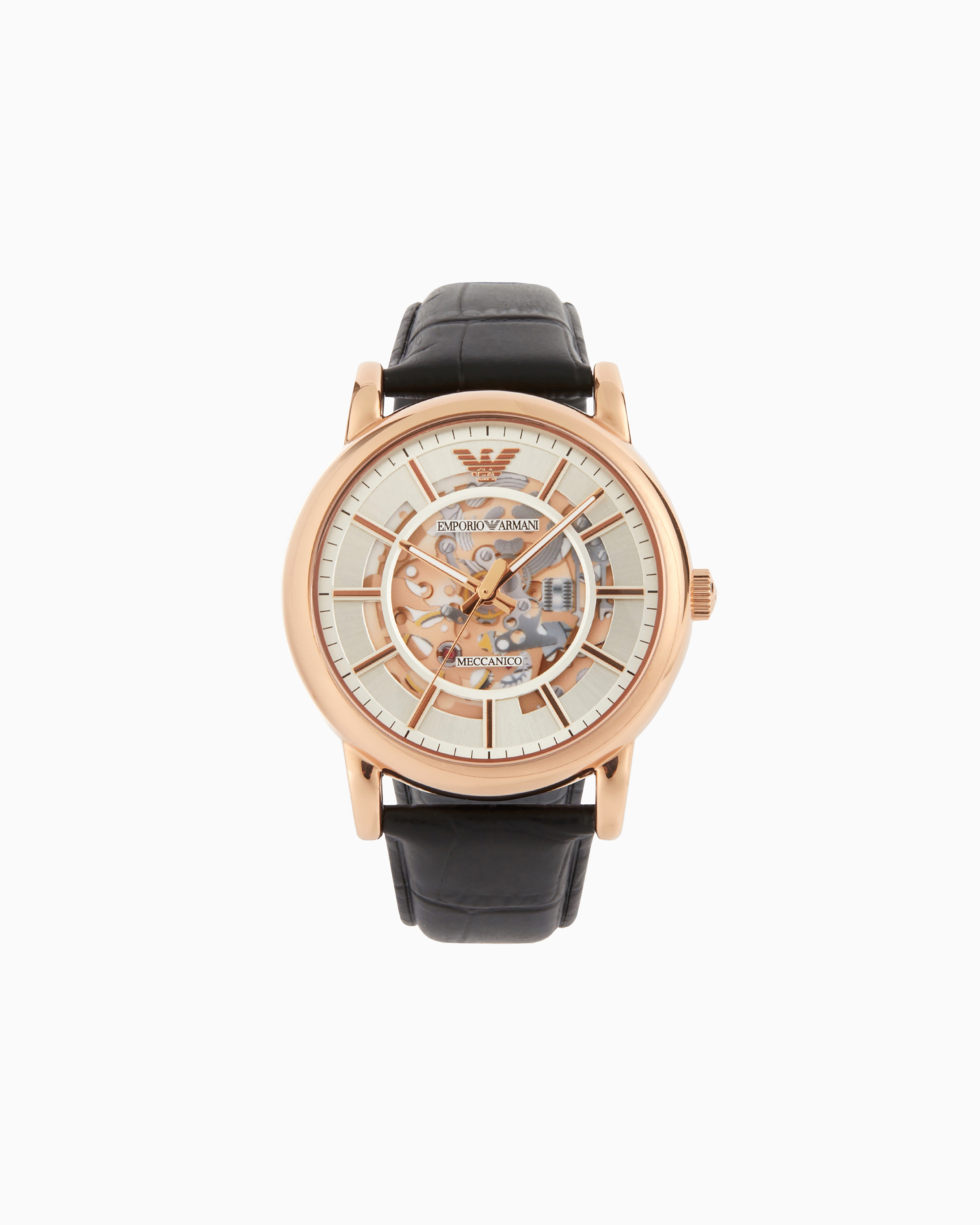 Emporio Armani Men's Automatic Black Leather Watch In Multicoloured