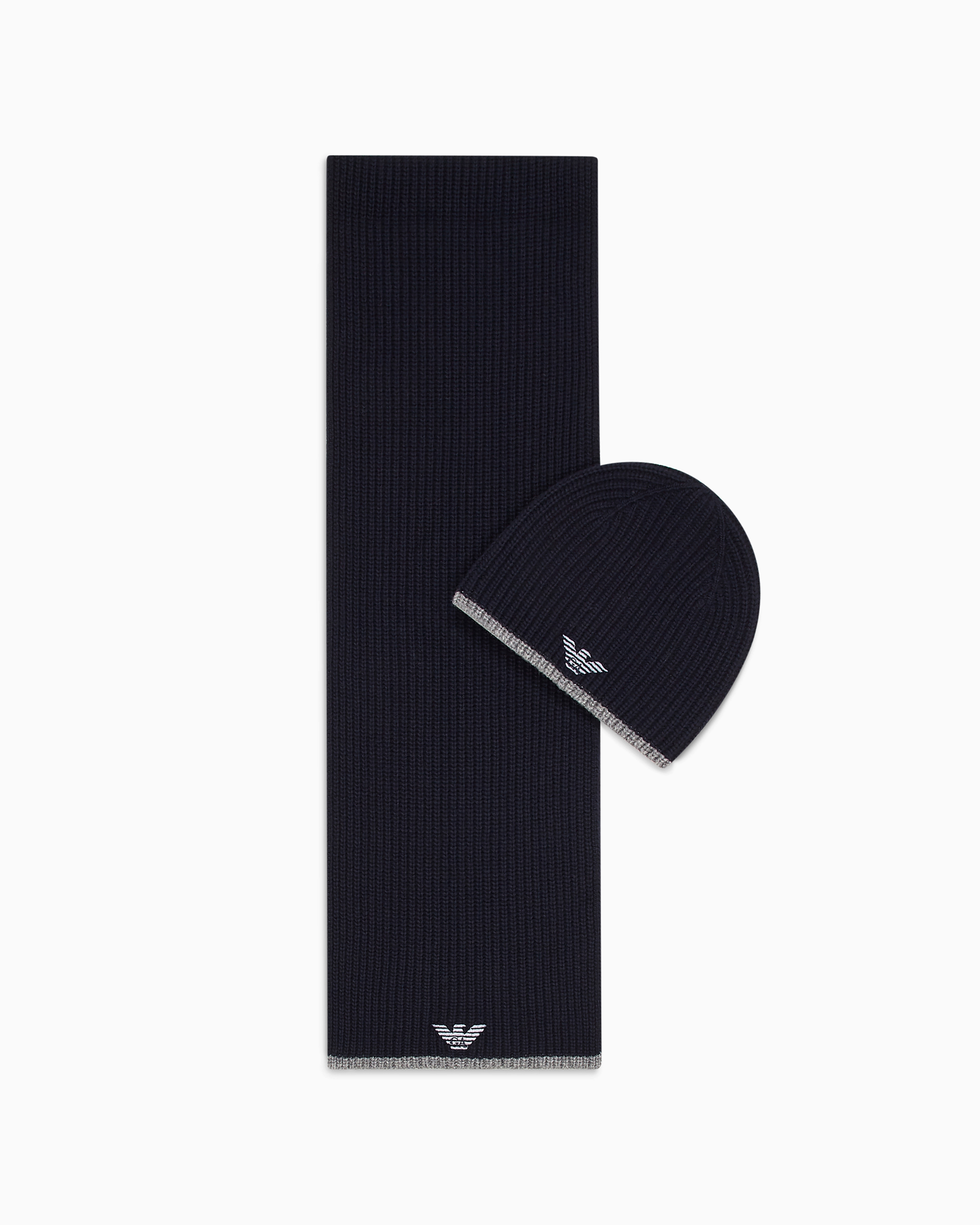 Emporio Armani Scarf And Hat Set Blue Polyamide Man In Navy Blue