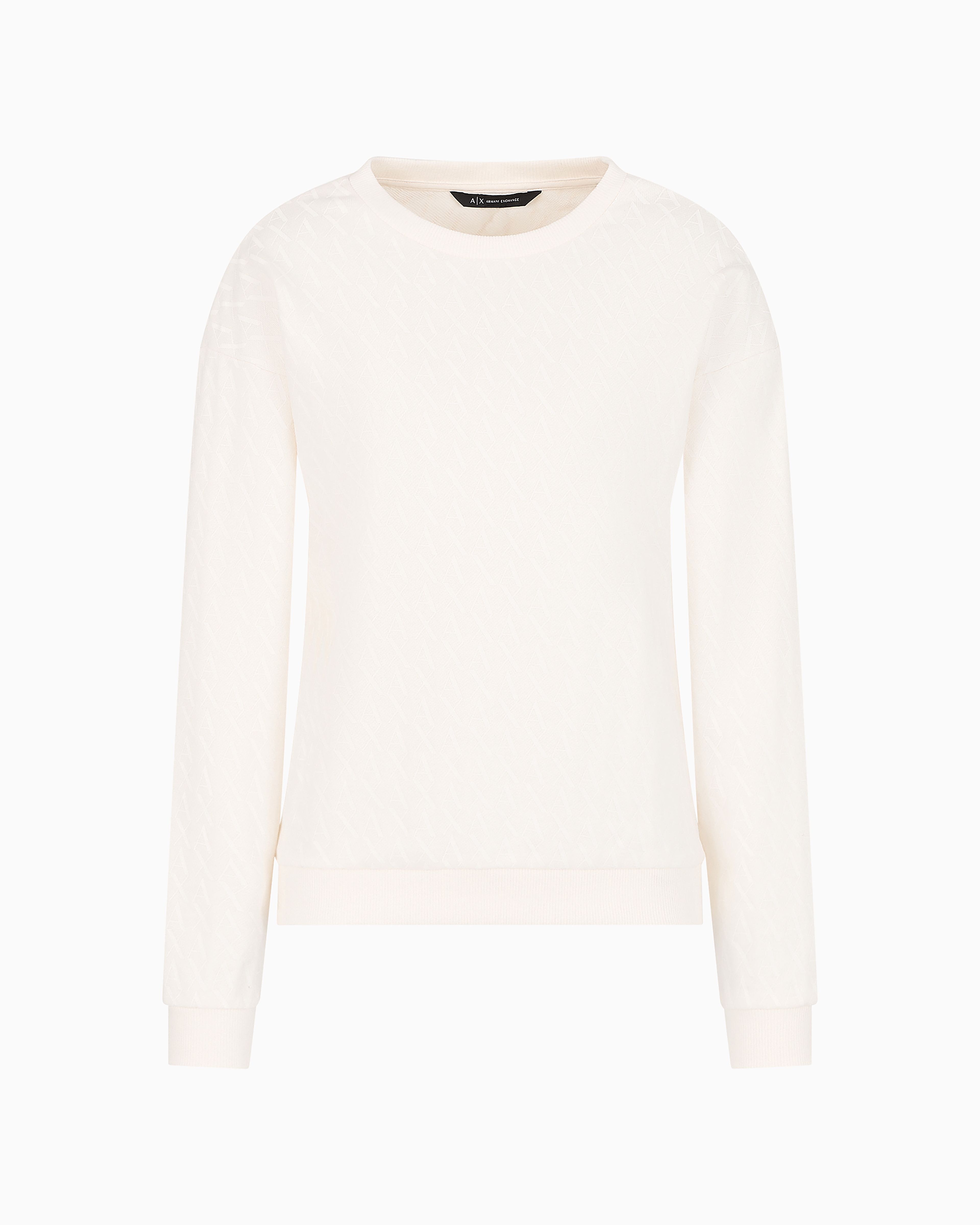 Armani Exchange Asv French Terry Sweatshirt With Embossed Logo In White