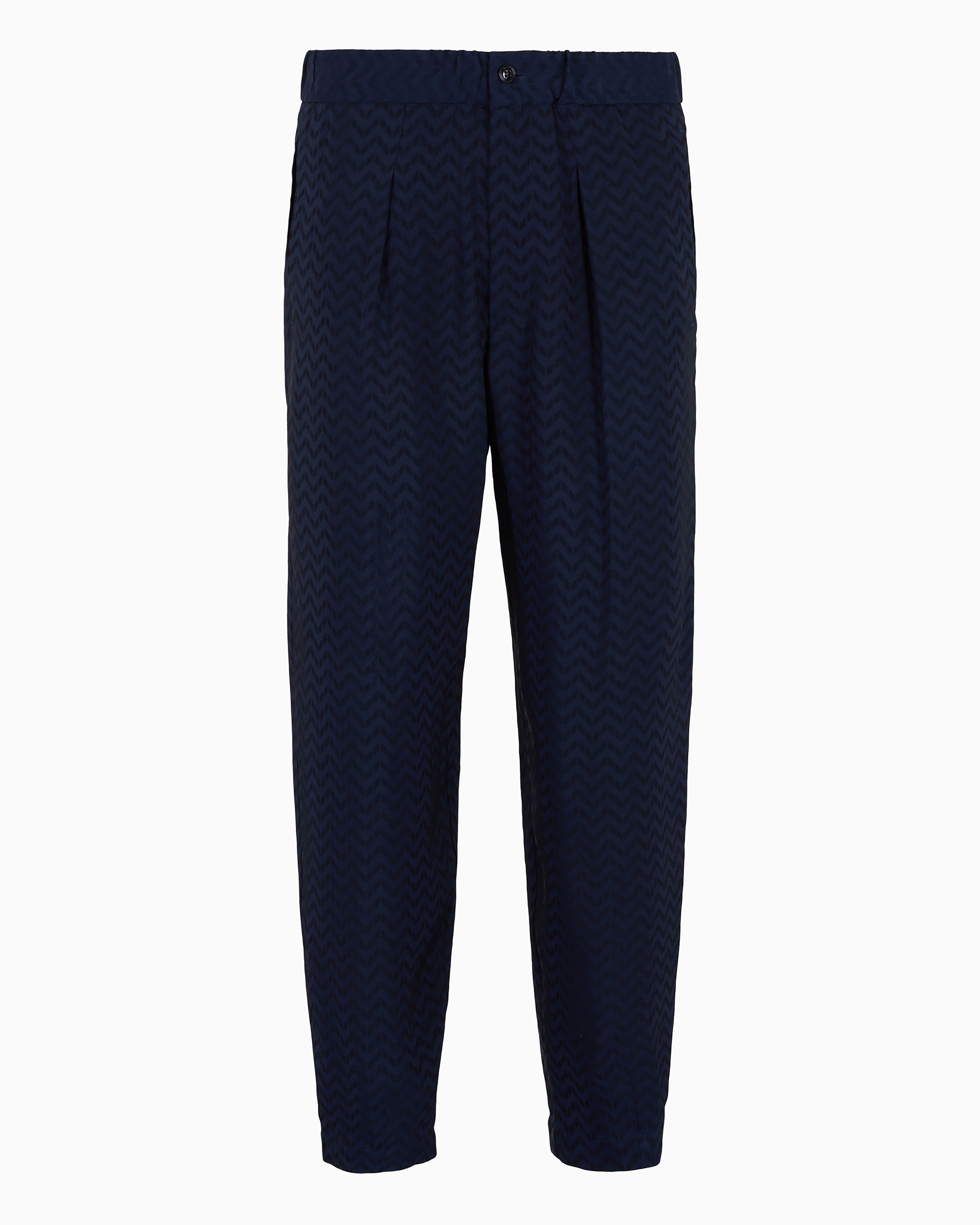 Giorgio Armani Official Store Cupro And Viscose Jacquard One-dart Trousers In Midnight Blue