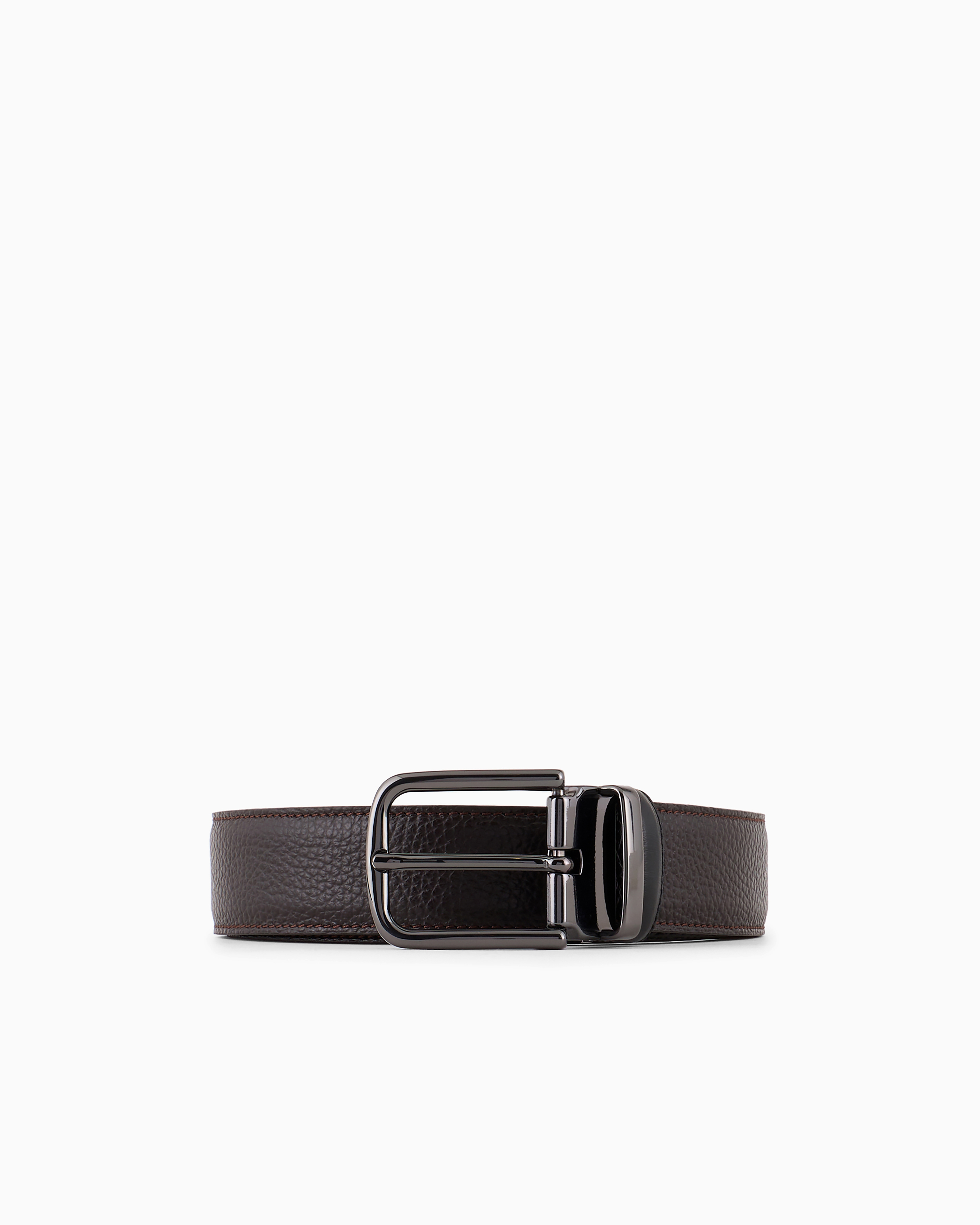 Emporio Armani Reversible Belt In Pebbled Leather In Brown