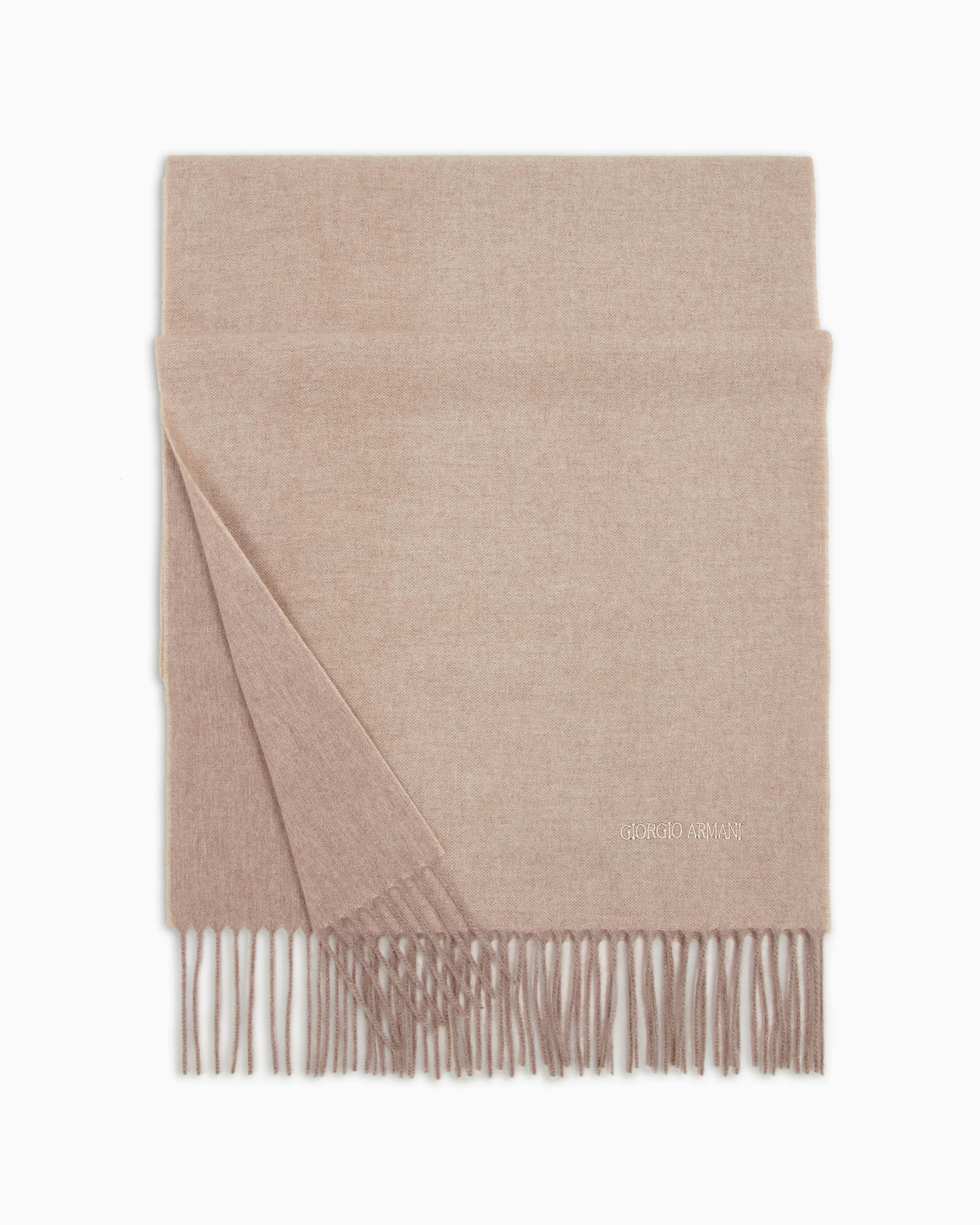 Giorgio Armani Official Store Cashmere Scarf With Embroidered Logo In Dove Grey