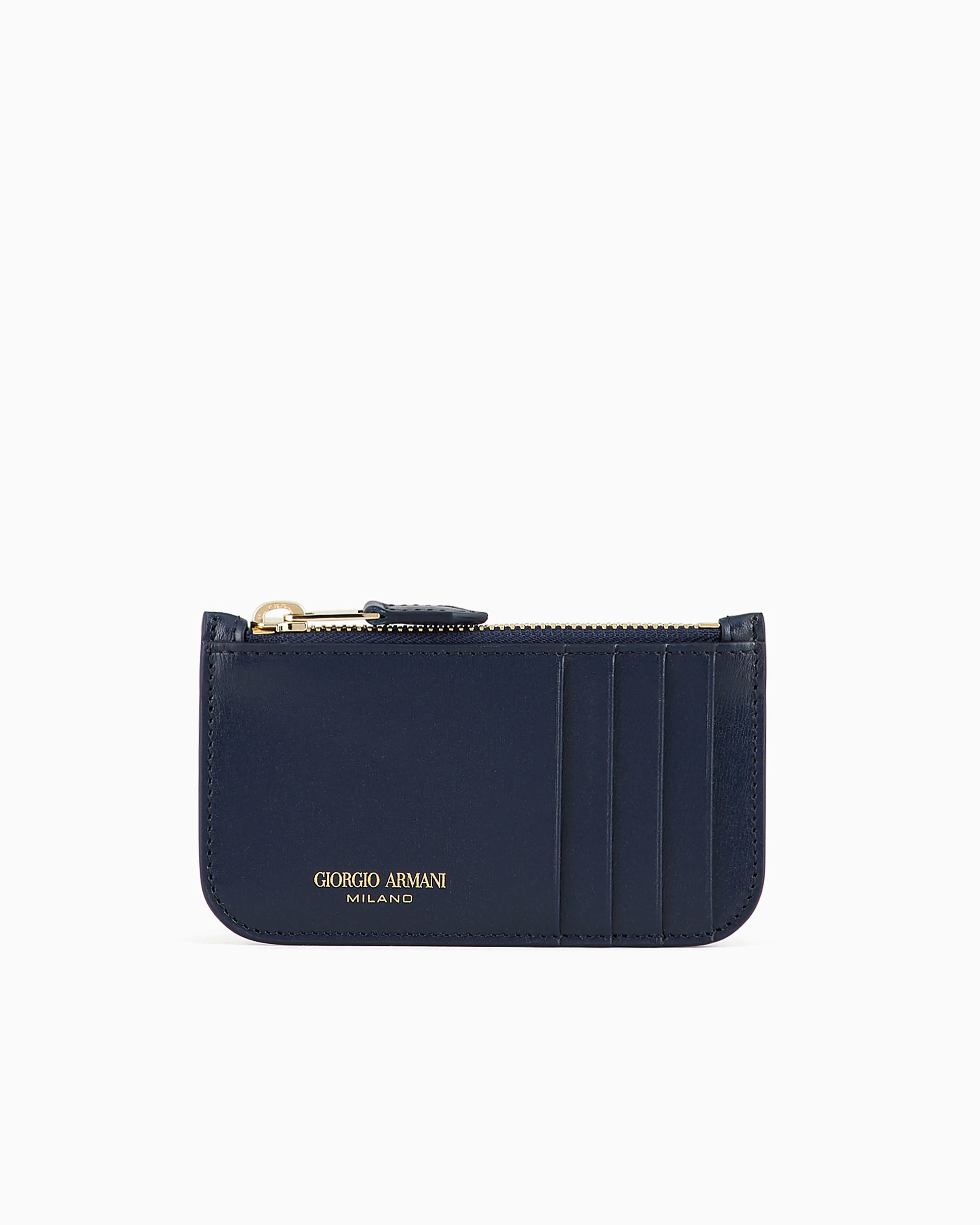 Giorgio Armani Official Store Zipped Palmellato Leather La Prima Card Holder In Blue