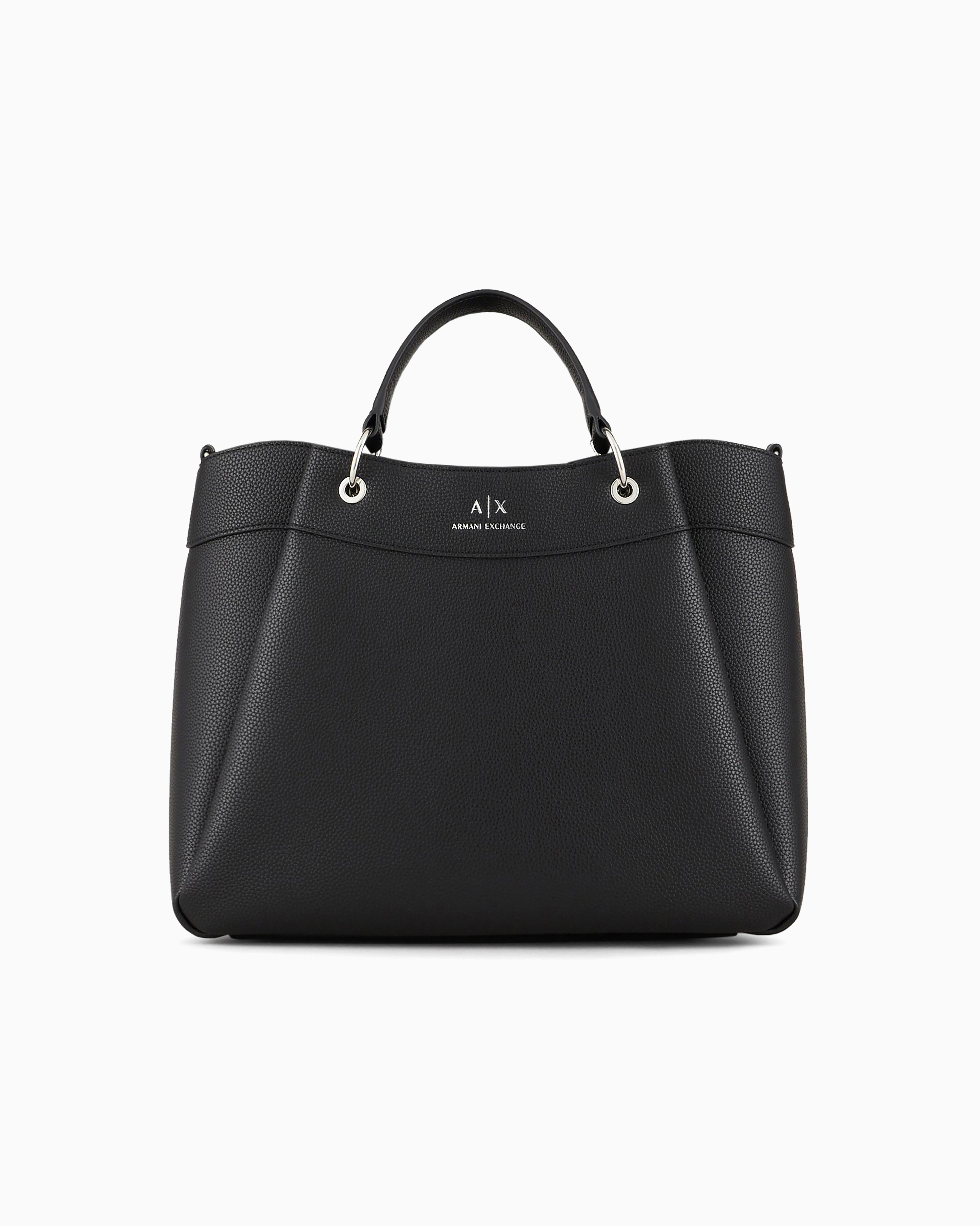 Armani Exchange Large Shaped Shopper Bag With Double Handles In Black