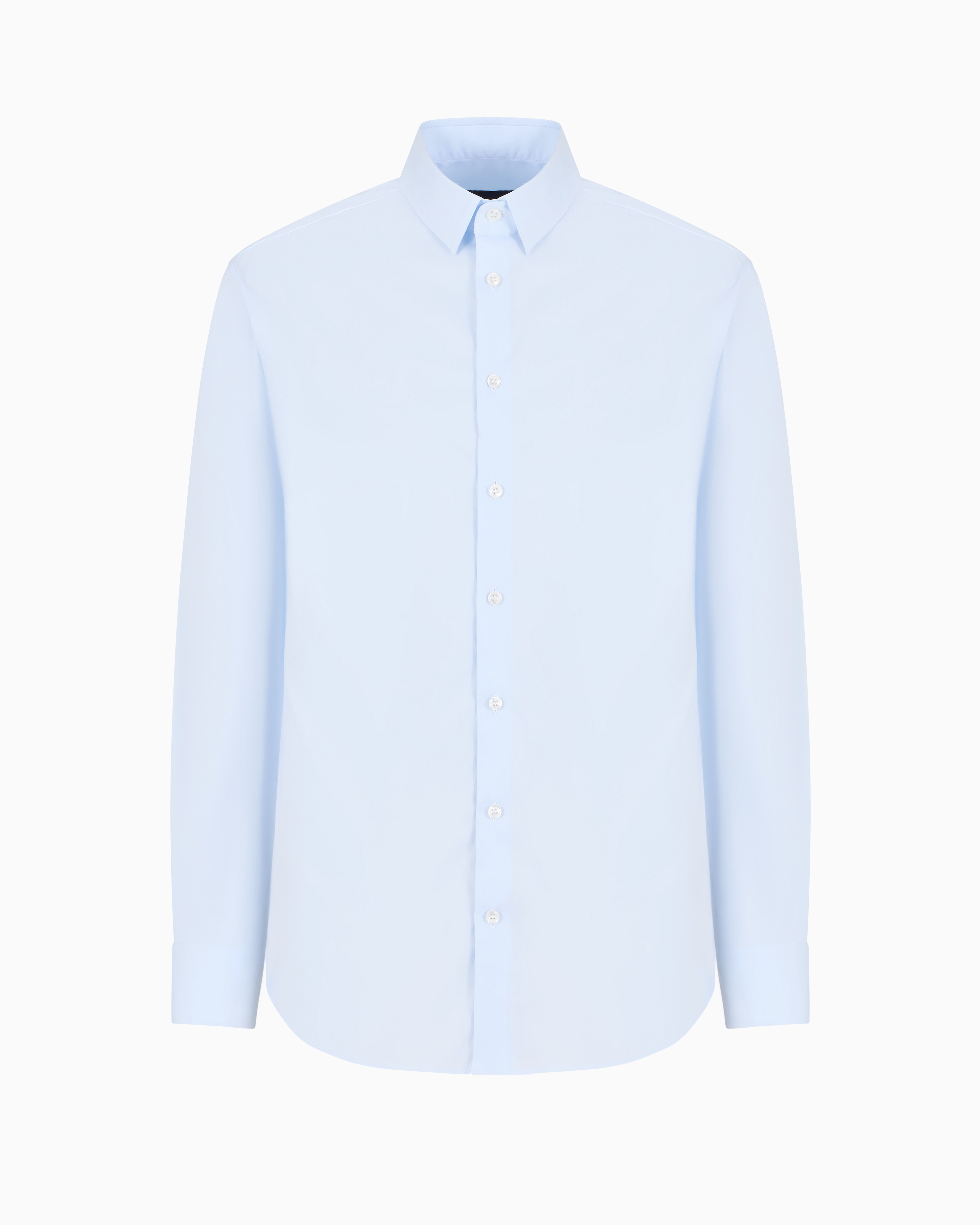 Giorgio Armani Official Store Stretch Fabric Shirt With Collar Stays In Azure
