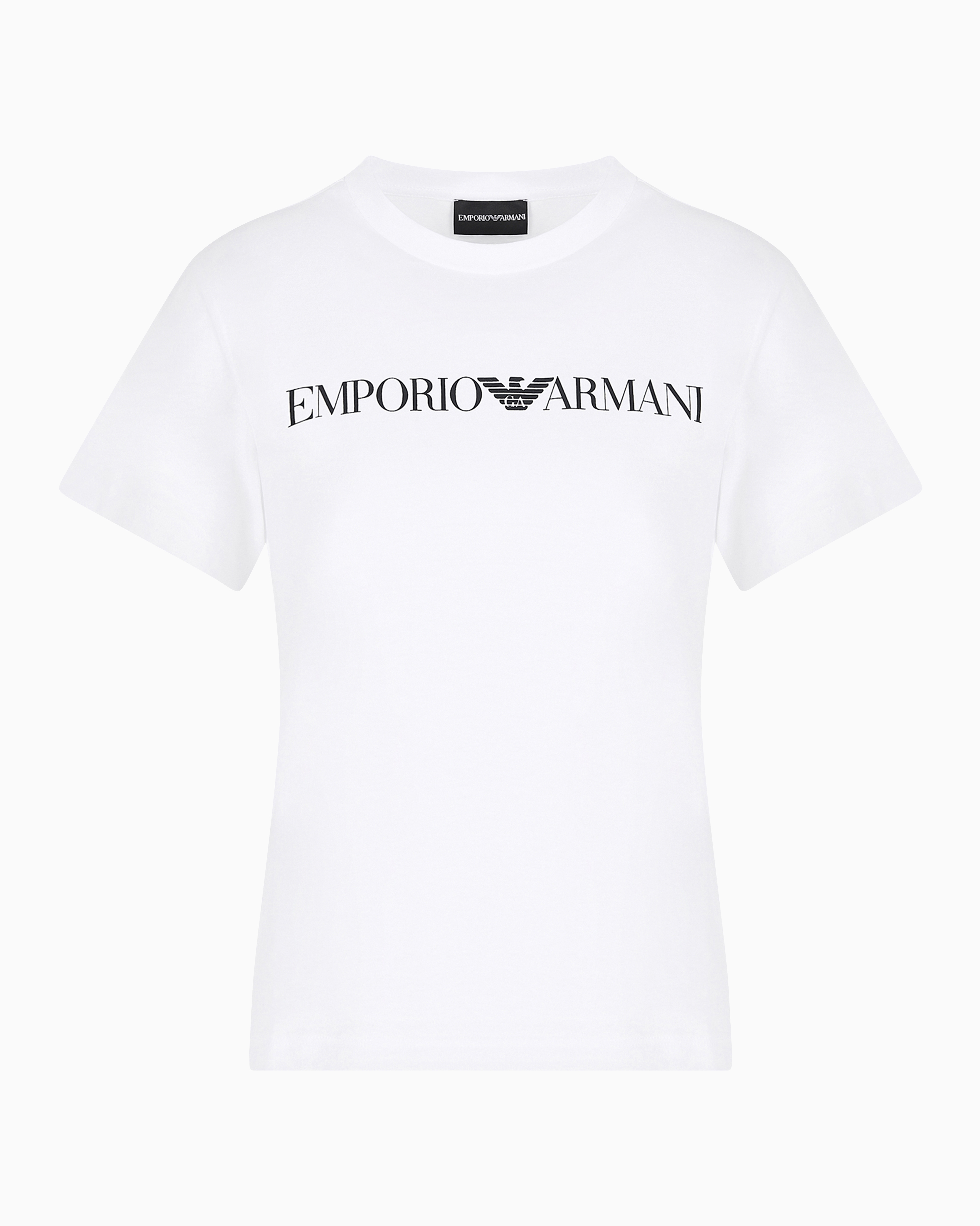 Emporio Armani Official Store Armani Sustainability Values Organic-jersey T-shirt With Logo Print In White Logo