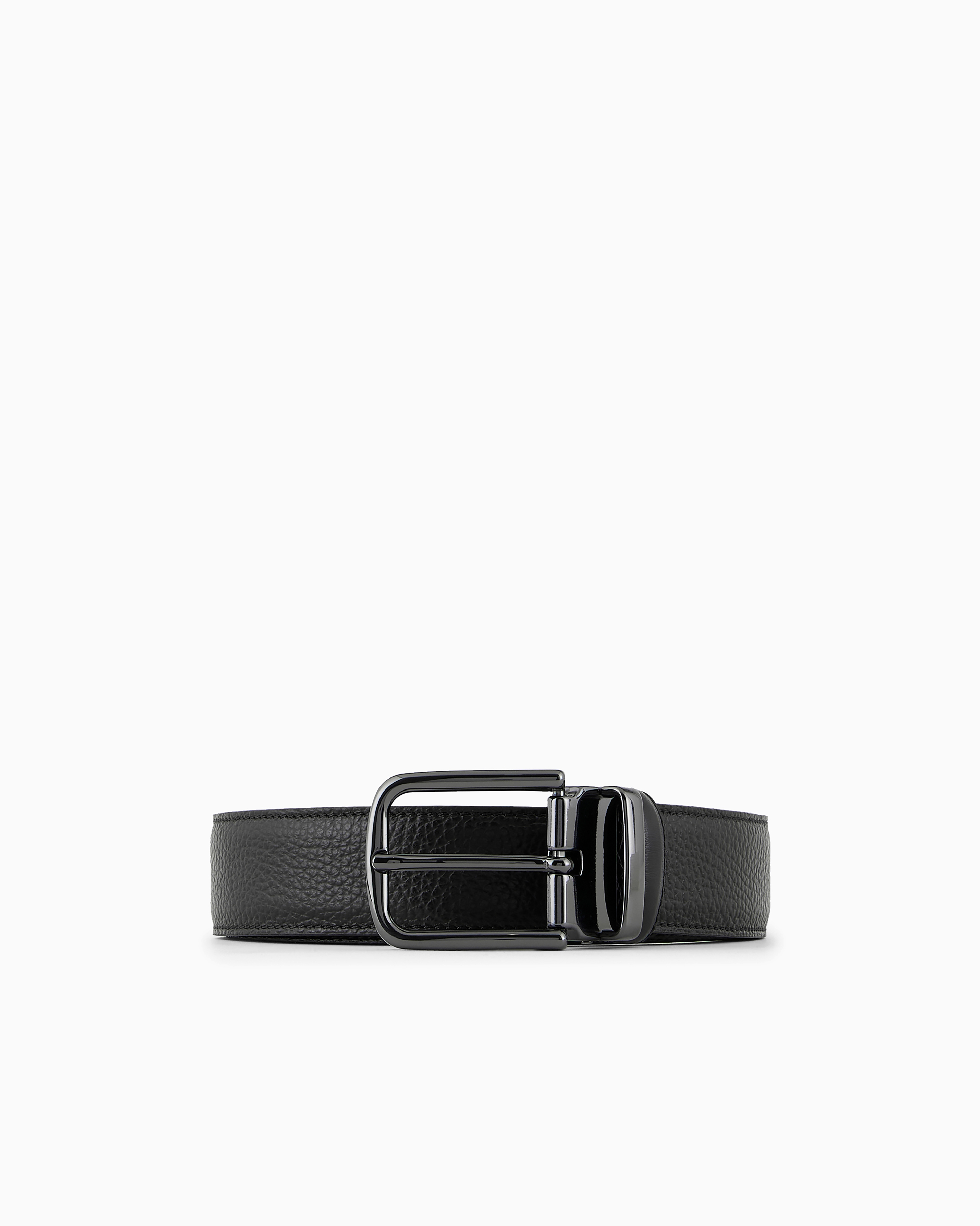 Emporio Armani Reversible Belt In Pebbled Leather In Black