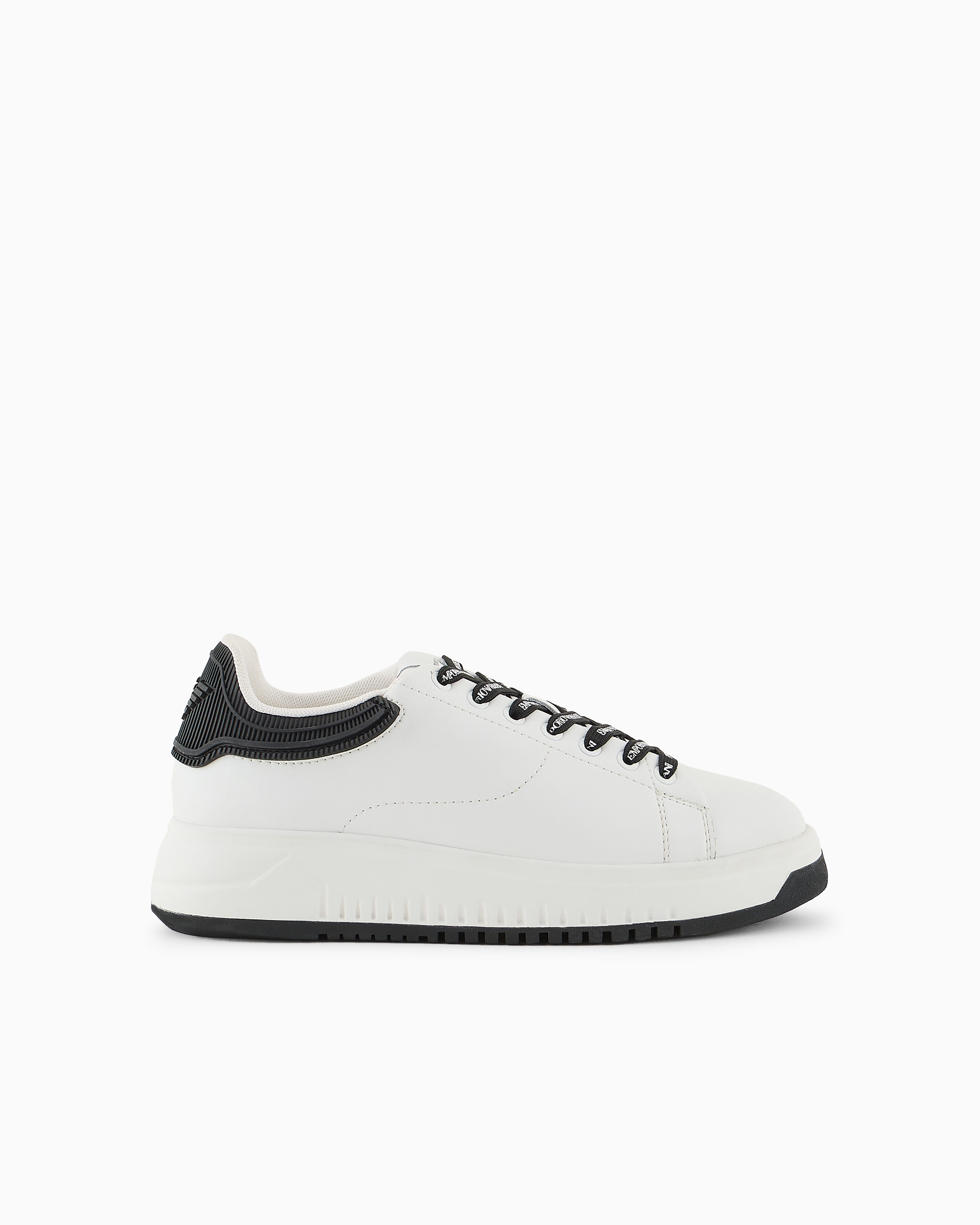 Emporio Armani Leather Sneakers With Rubber Backs In Bianco E Nero