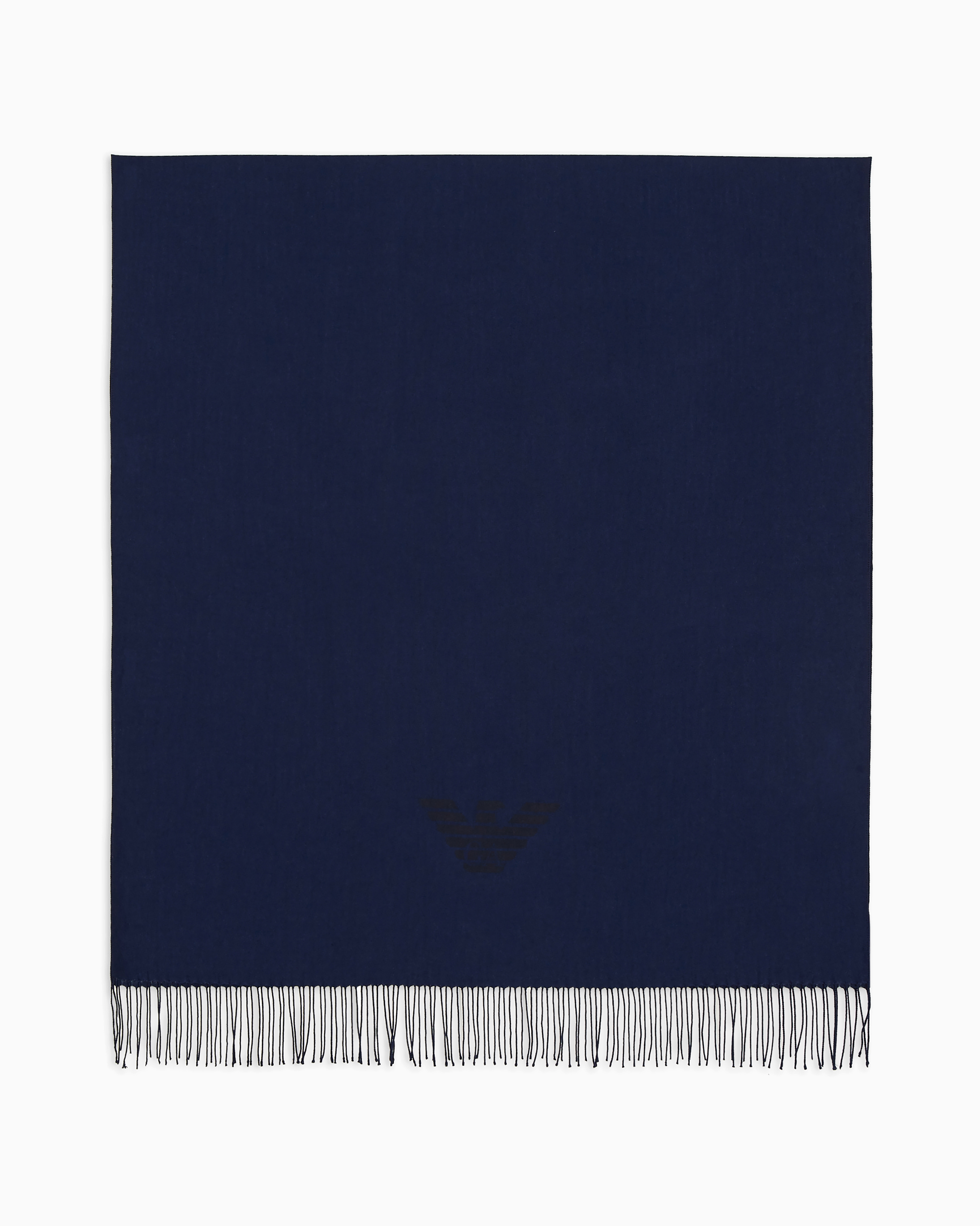 Emporio Armani Fringed Scarf With Eagle Print In Navy Blue