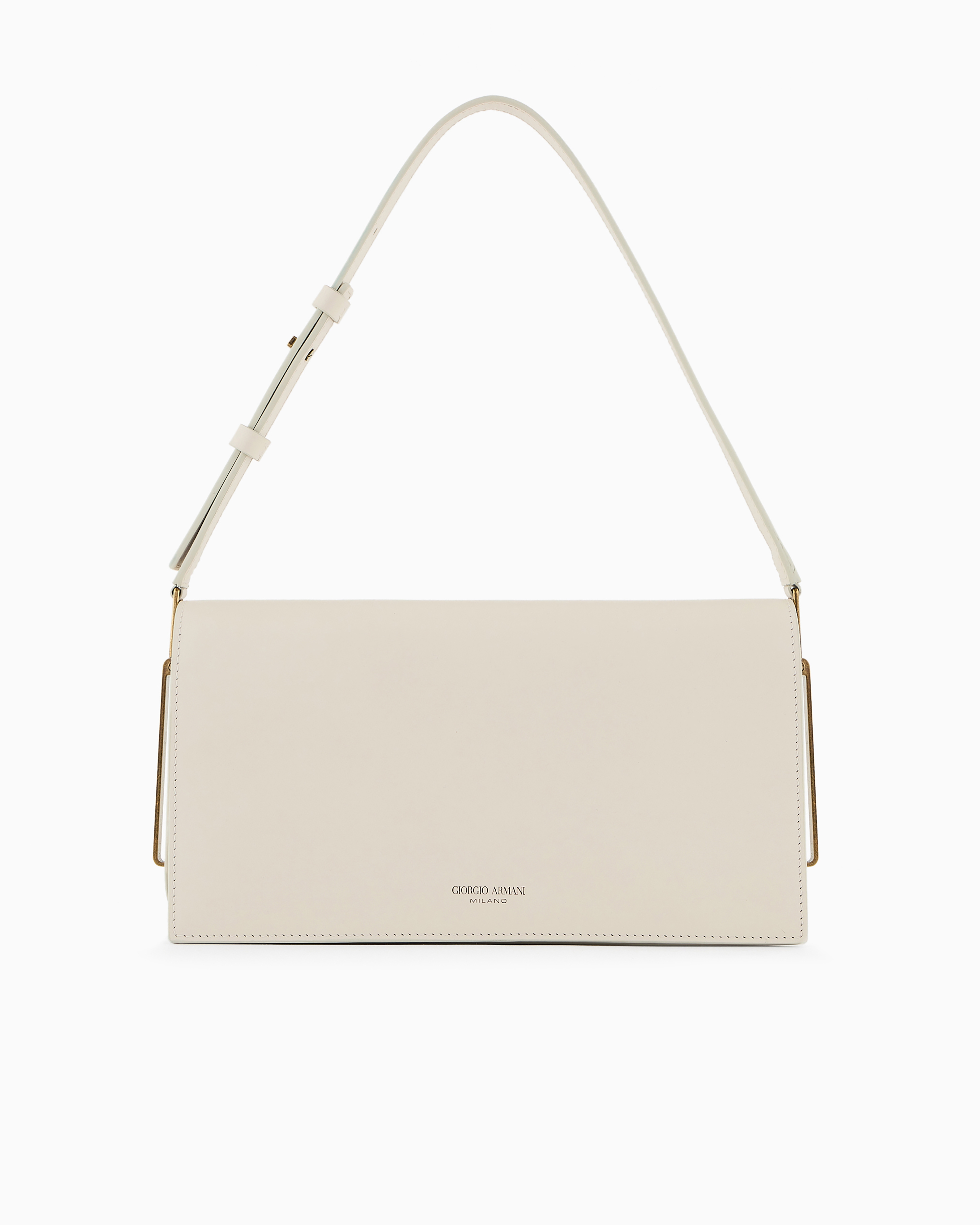 Giorgio Armani Official Store Polished Leather Baguette Bag In Milky White