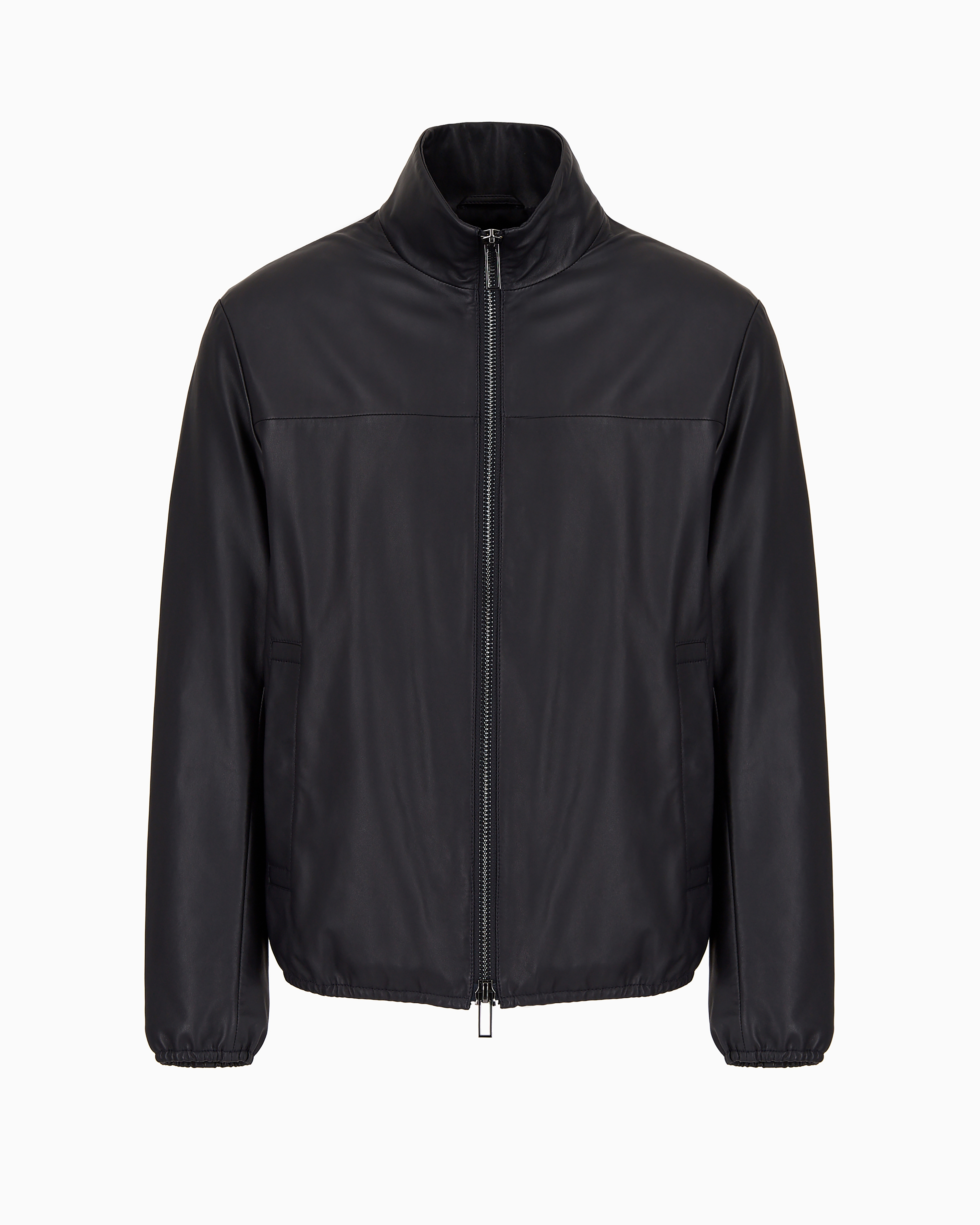 Emporio Armani Semi-aniline Nappa Lambskin Blouson With Full-length Zip In Navy Blue