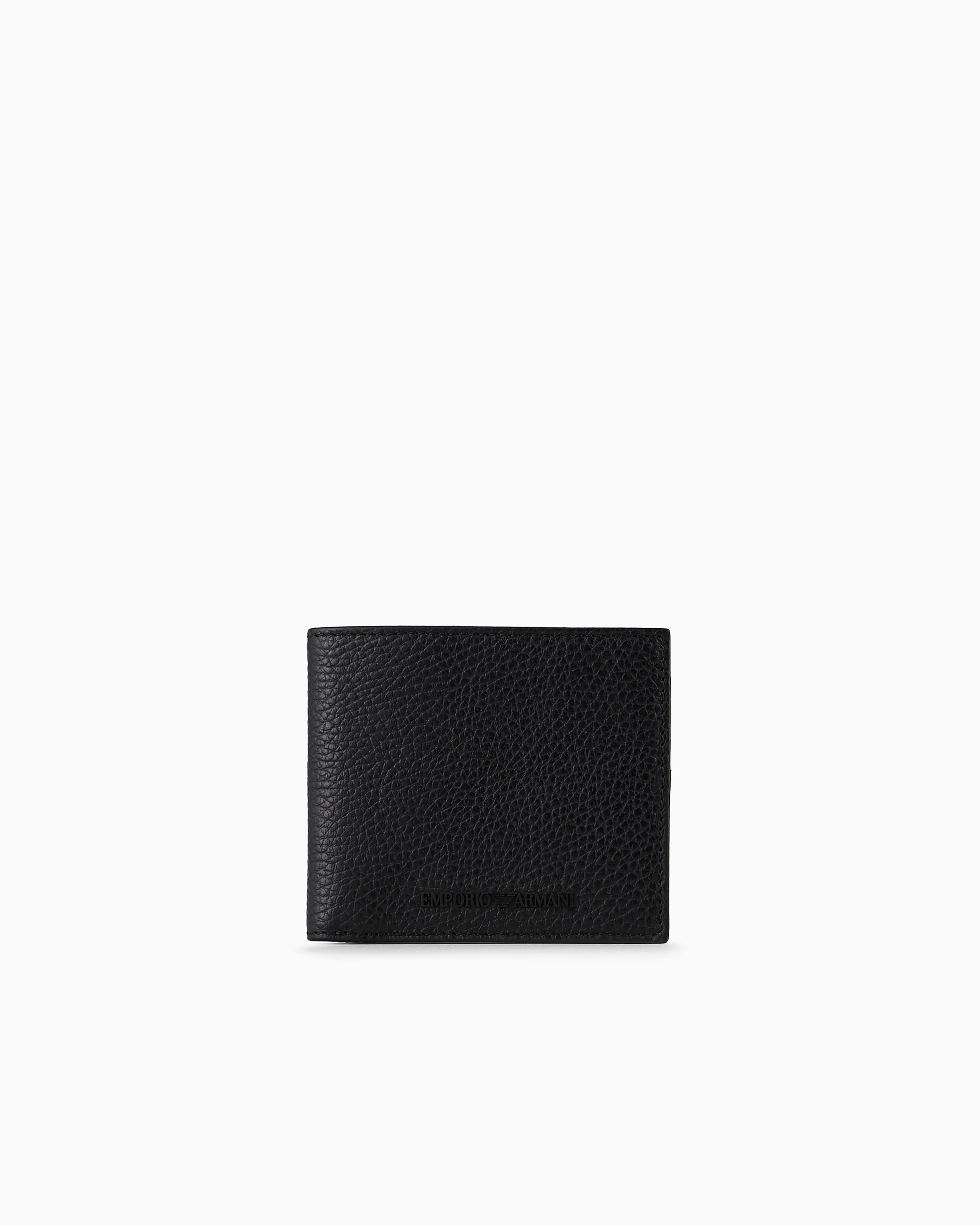 Emporio Armani Tumbled Leather Wallet In Black