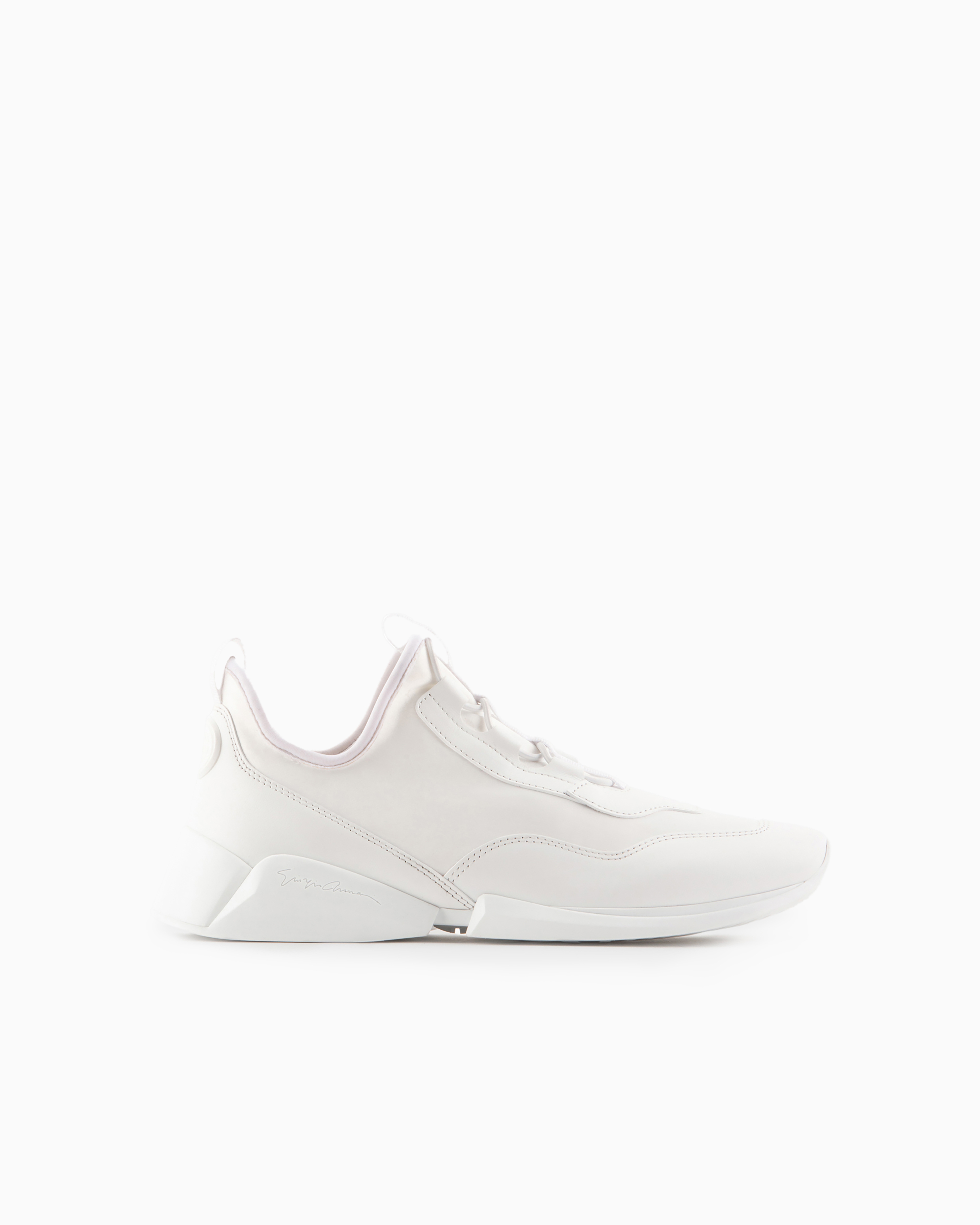 Giorgio Armani Official Store Technical Fabric And Leather Sneakers In White