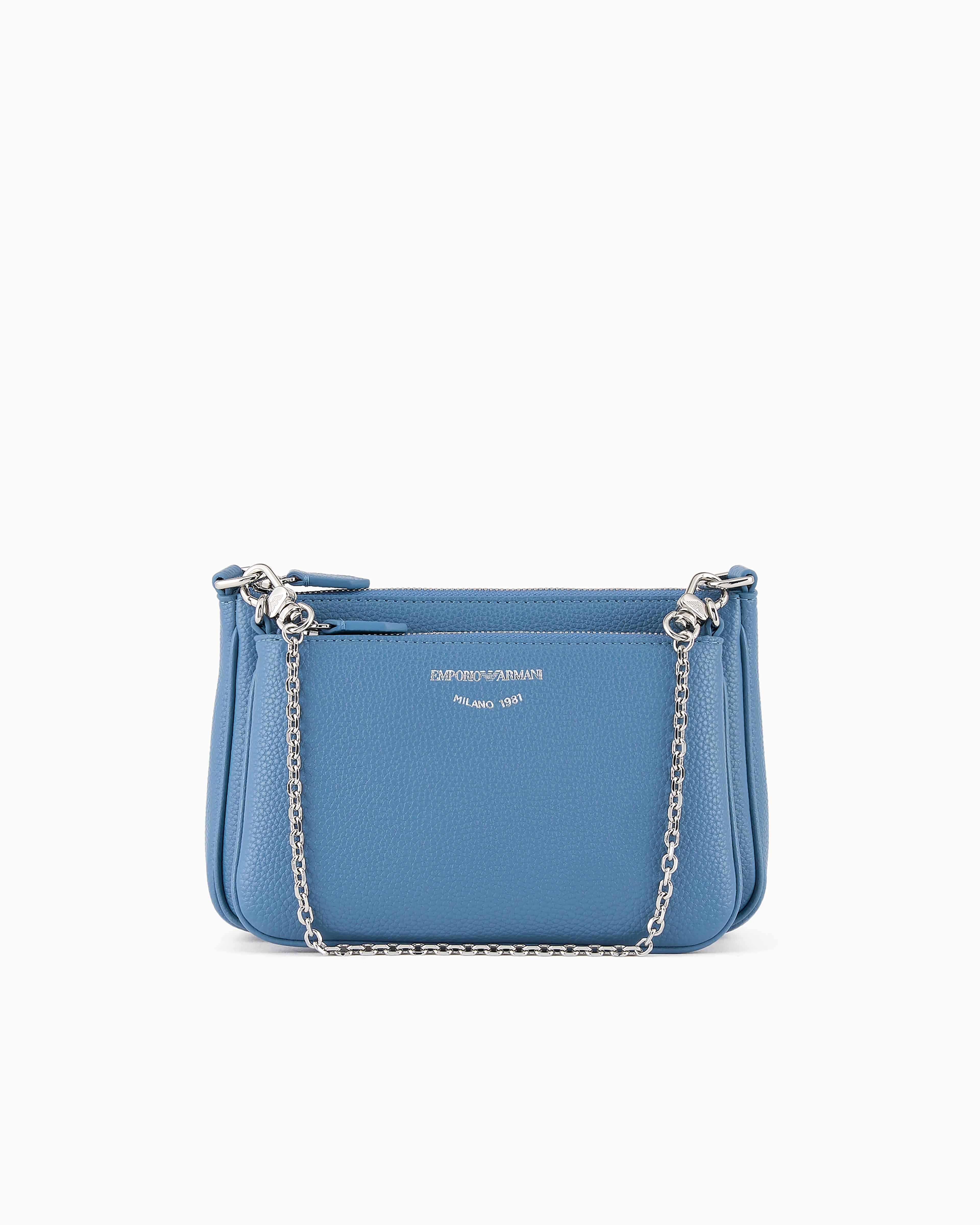 Emporio Armani Official Store Deer-print Double Mini Bag With Shoulder Strap In Azure