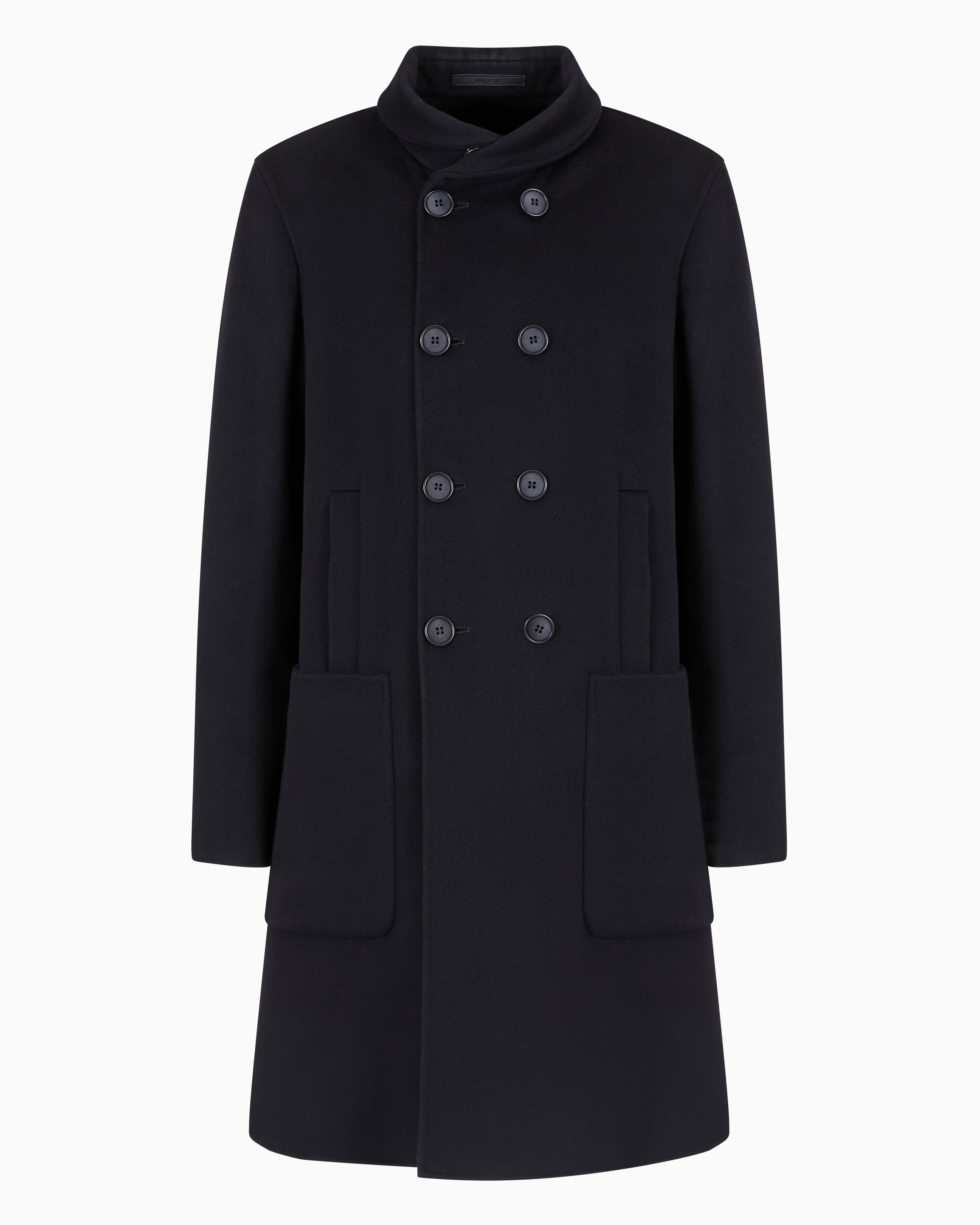 Giorgio Armani Official Store Icon Double-breasted Coat In Double Cashmere In Navy Blue