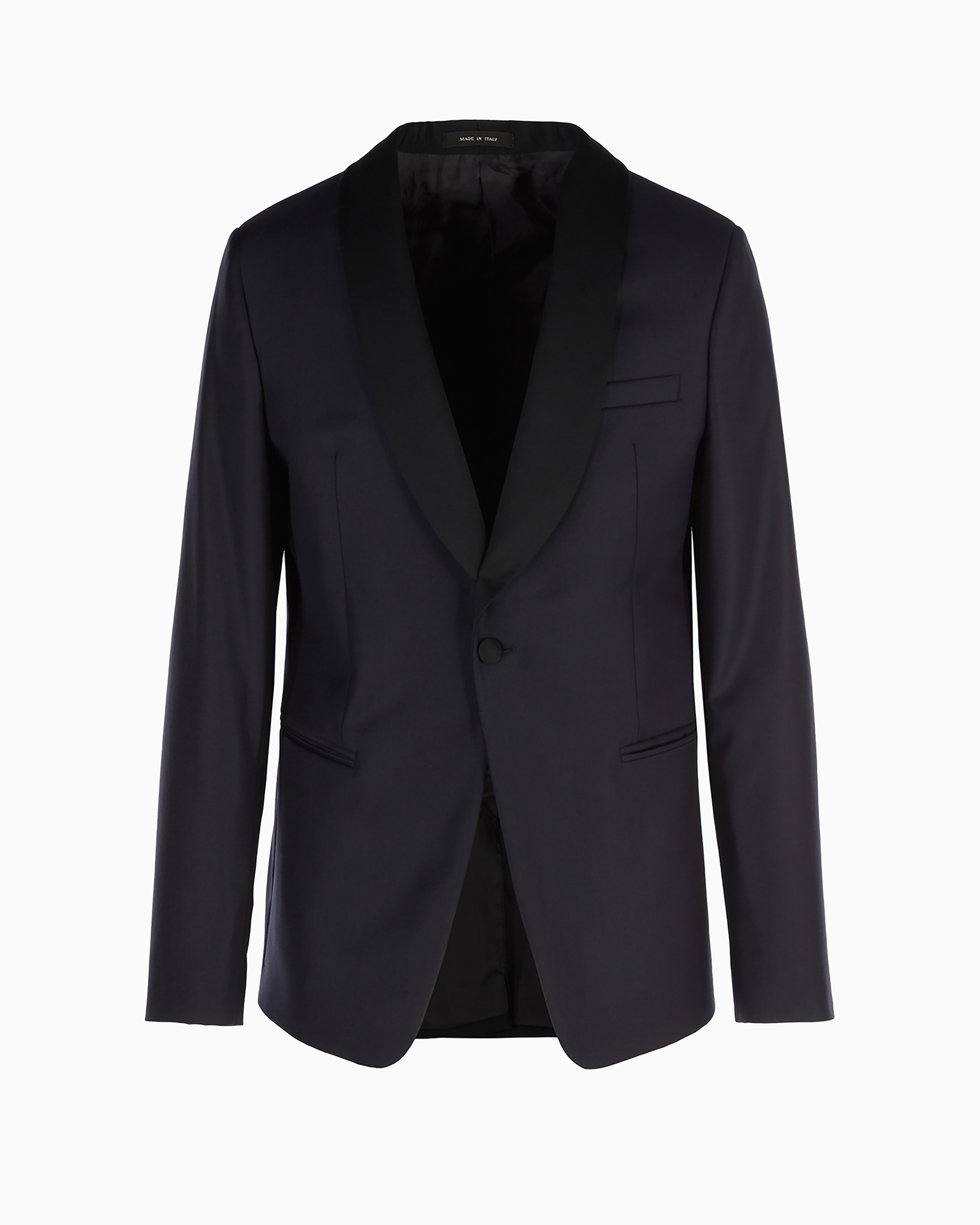 Emporio Armani Light Worsted Virgin Wool Single-breasted Jacket With Satin Shawl Lapels In Navy Blue