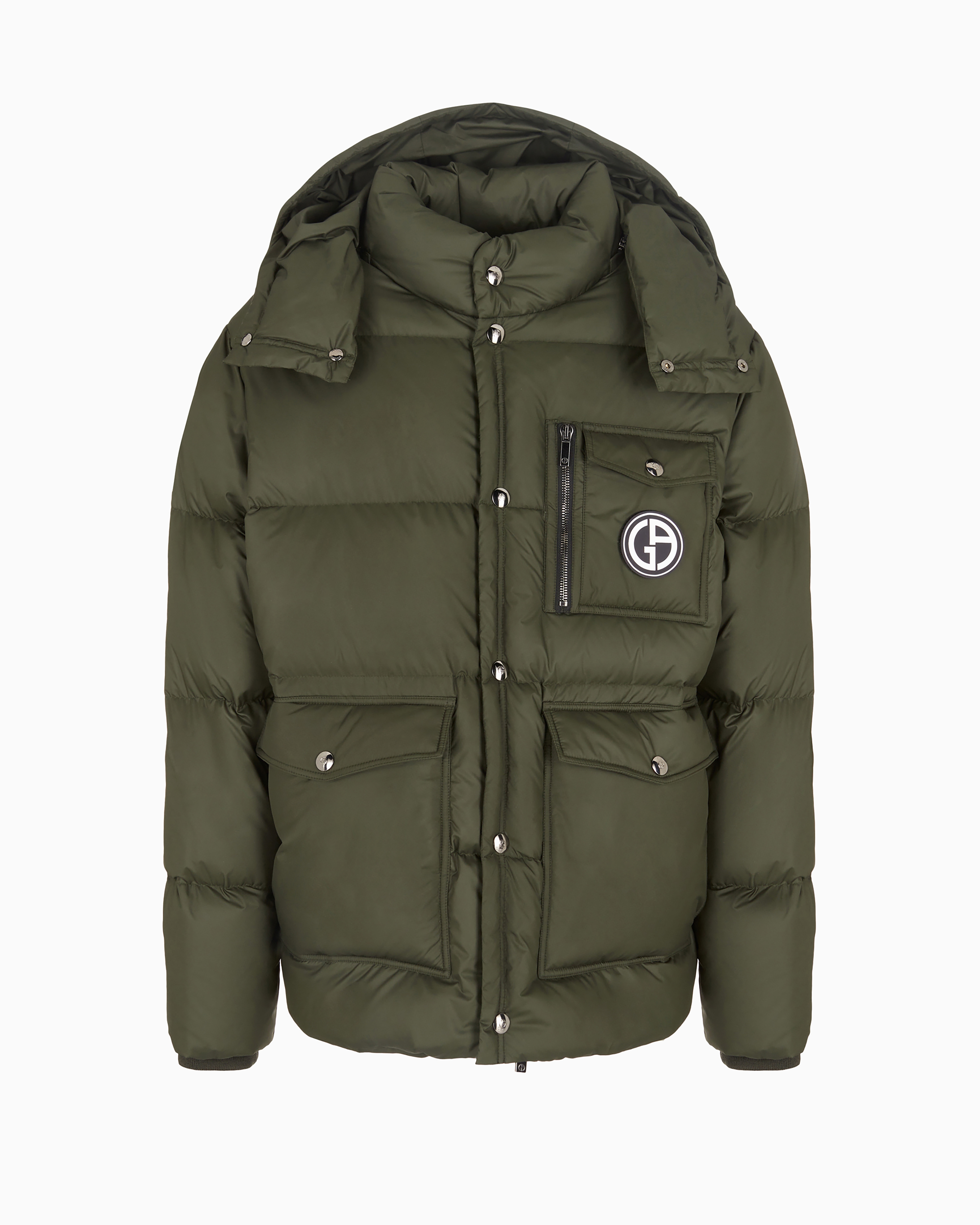 Giorgio Armani Hooded Bomber Jacket With Goose-down Padding Asv In Green