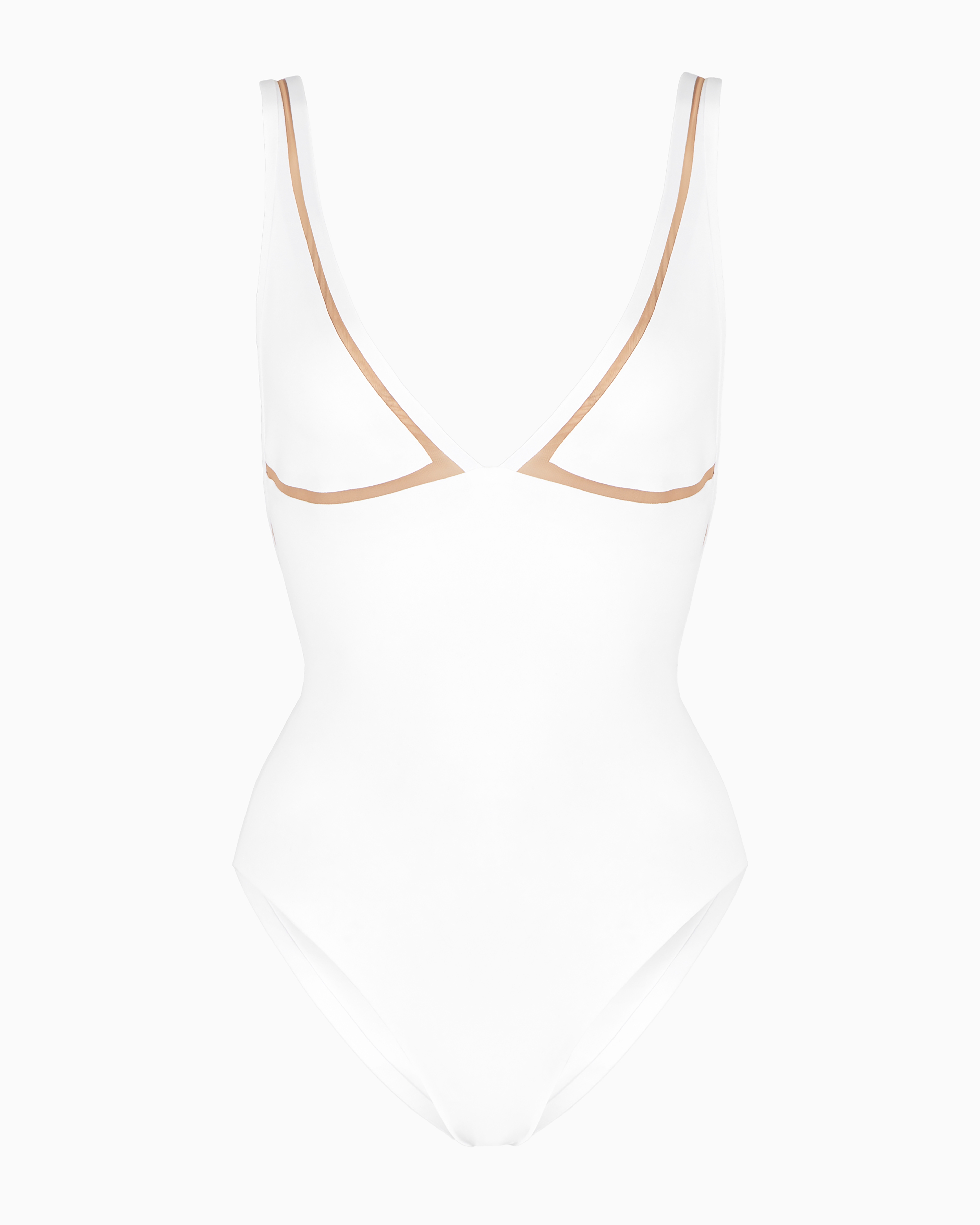 Giorgio Armani Official Store One-piece Swimsuit With Tulle Details In Blanc