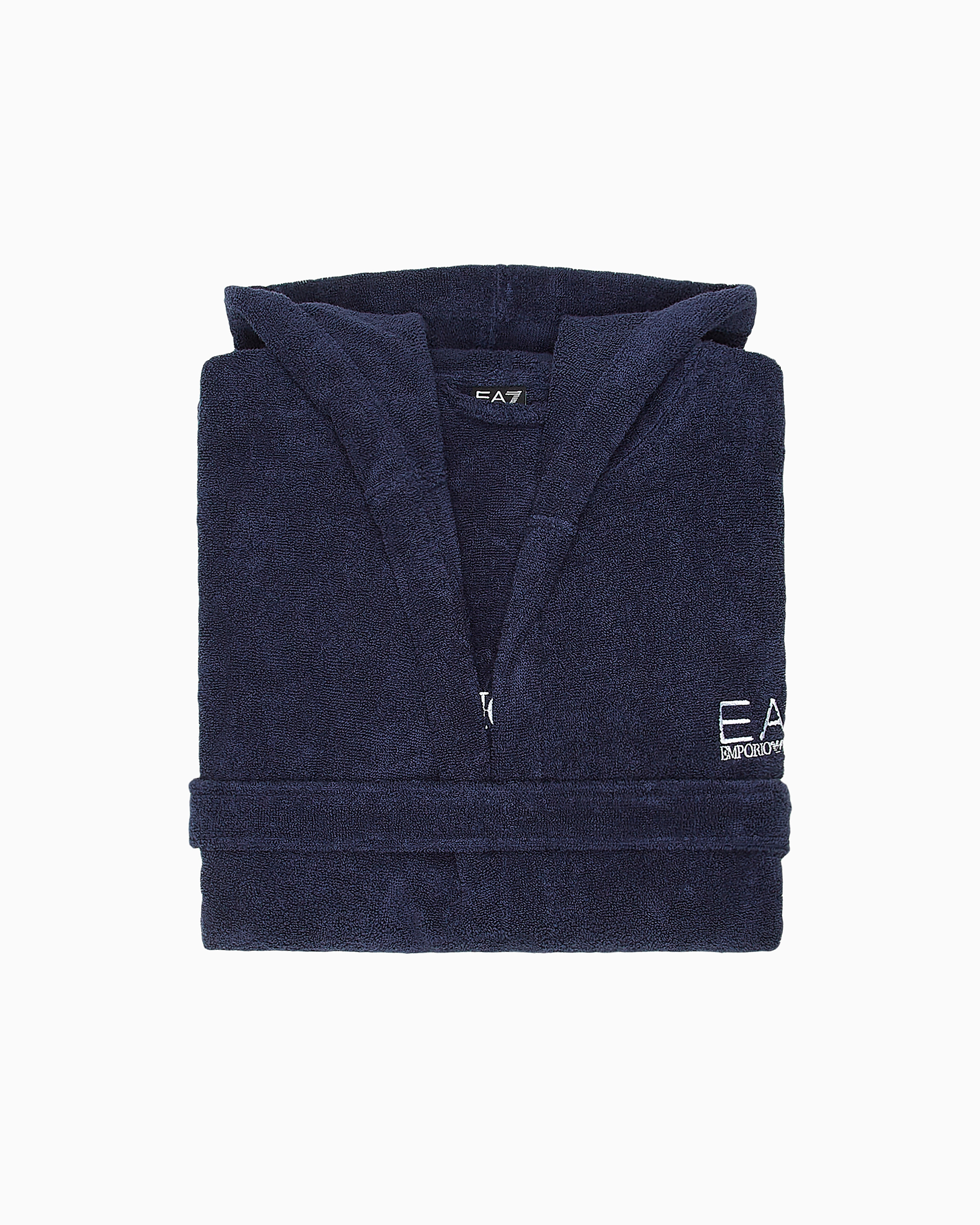 Ea7 Cotton Terry Bathrobe In Navy Blue