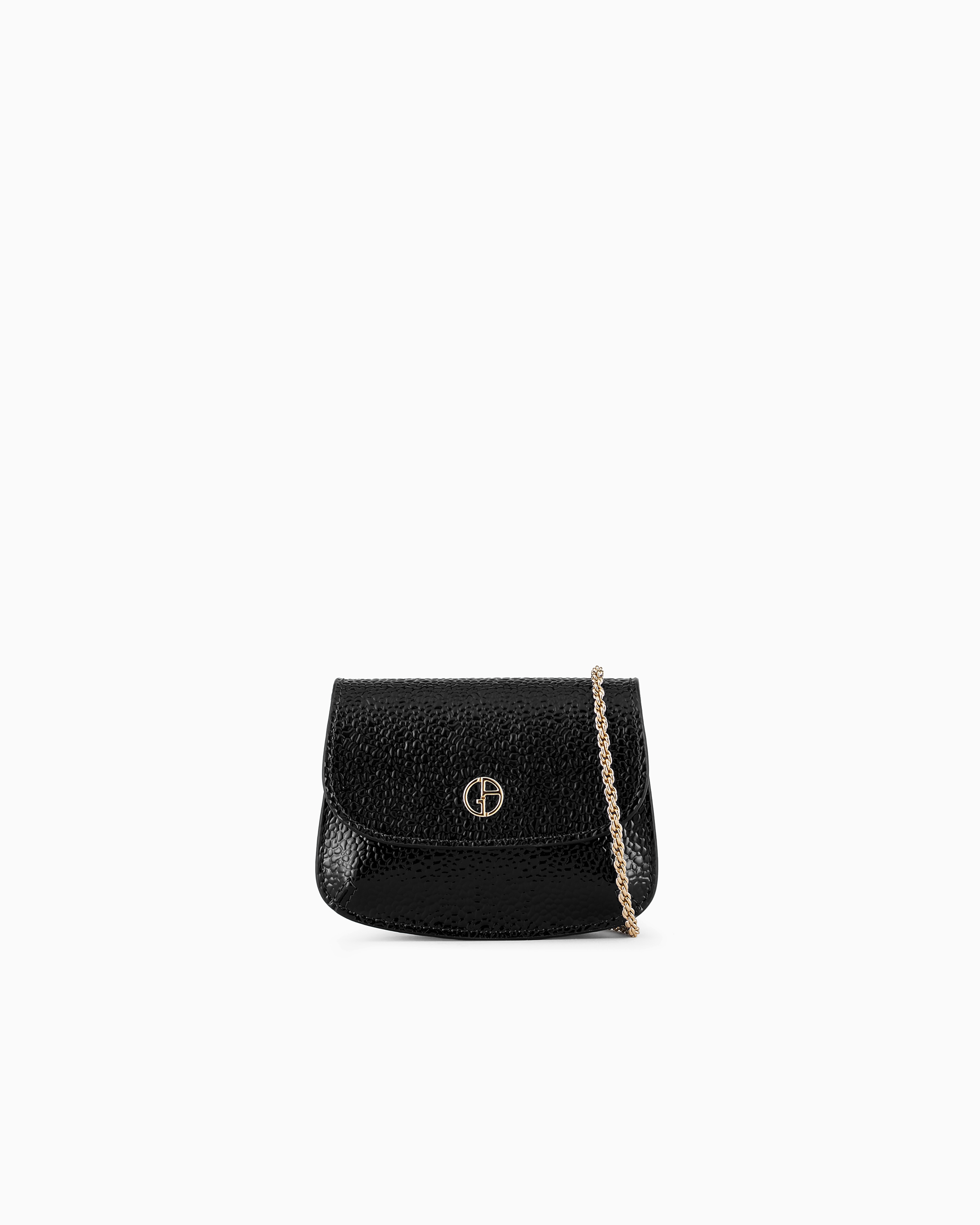 Giorgio Armani Official Store La Prima Pebbled Patent-leather Mini Bag With Charm In Black