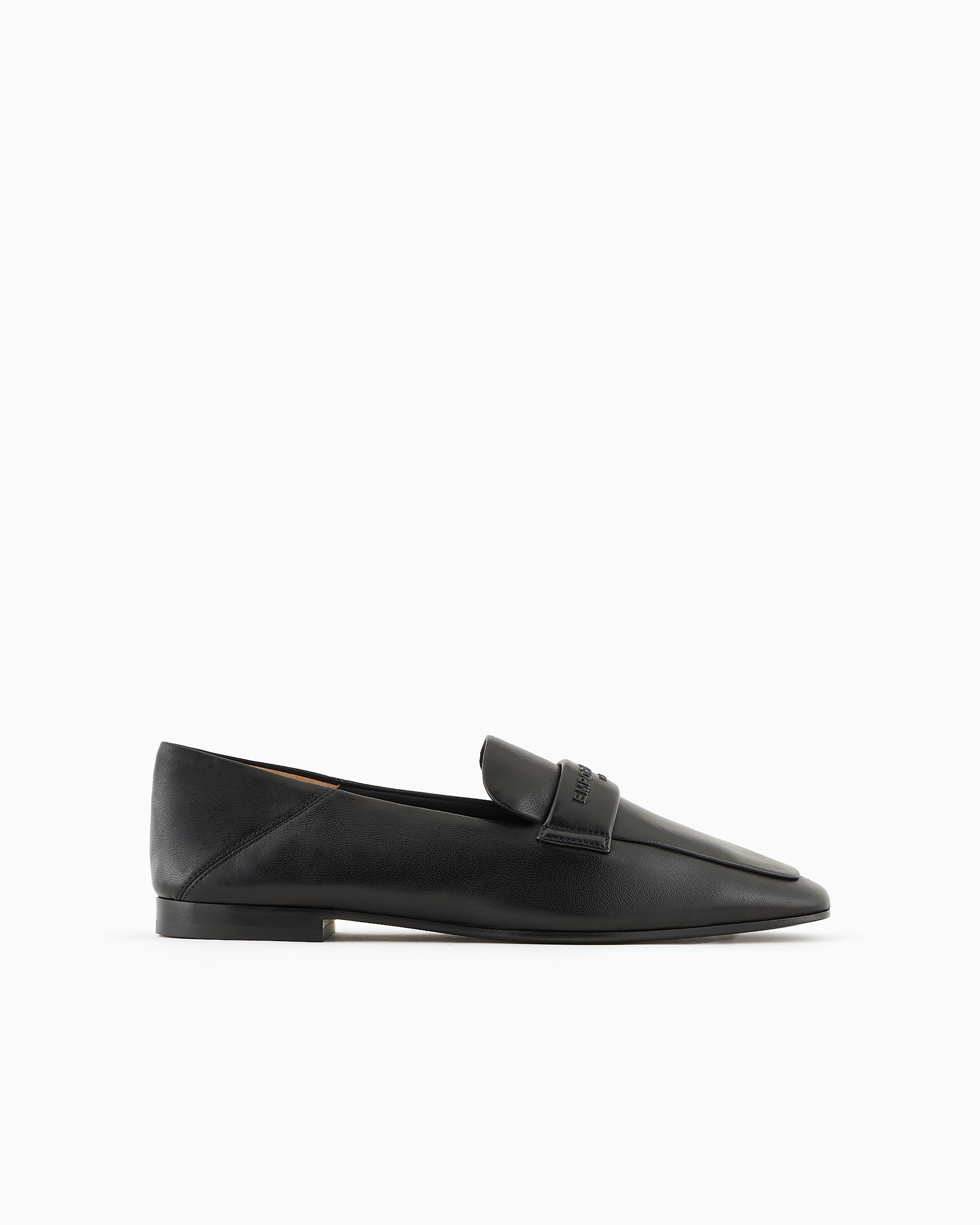 Emporio Armani Nappa Leather Loafers With Embossed Logo In Black