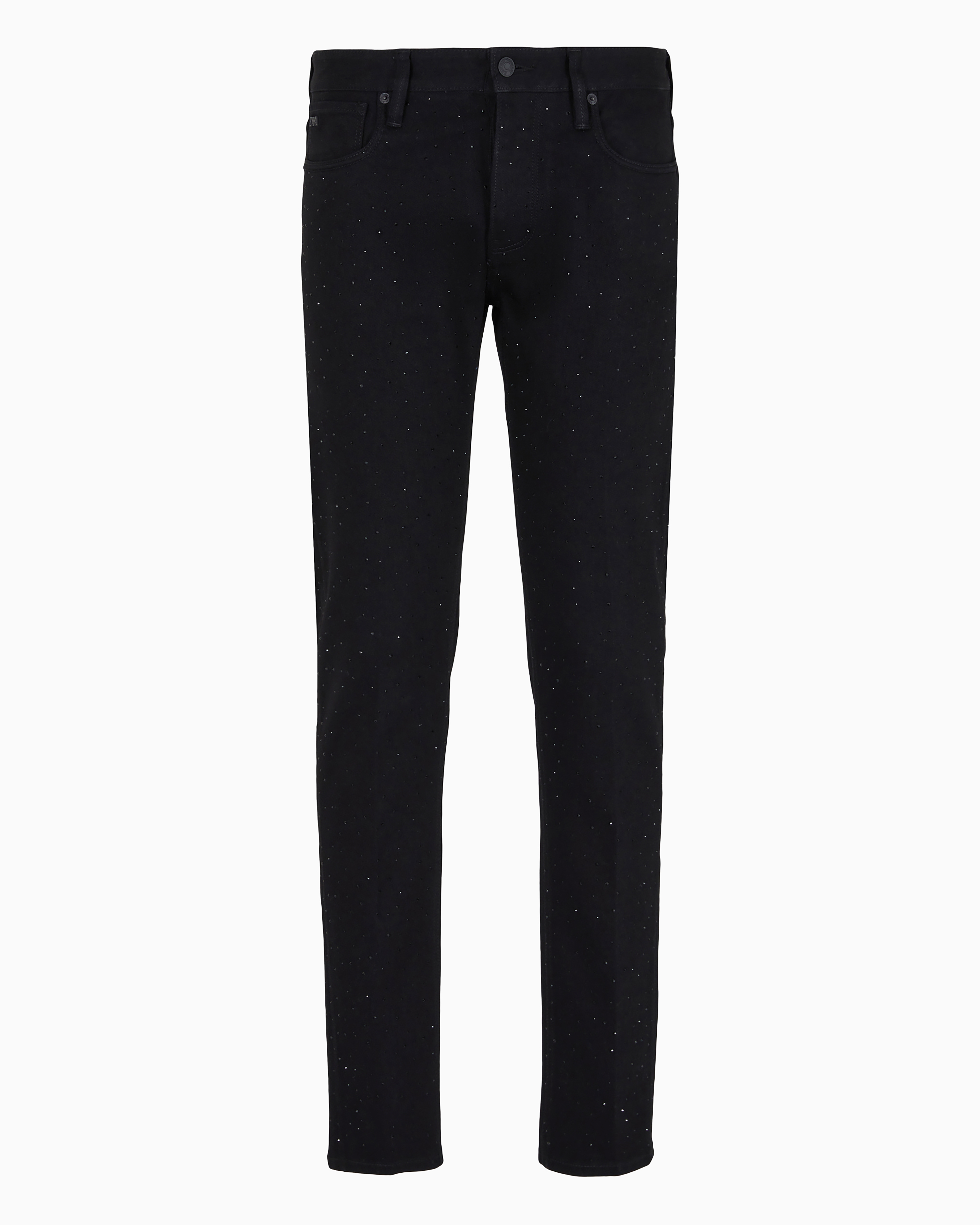 Emporio Armani Official Store J75 Clubwear Slim-fit Bull Denim Jeans With All-over Rhinestones In Black