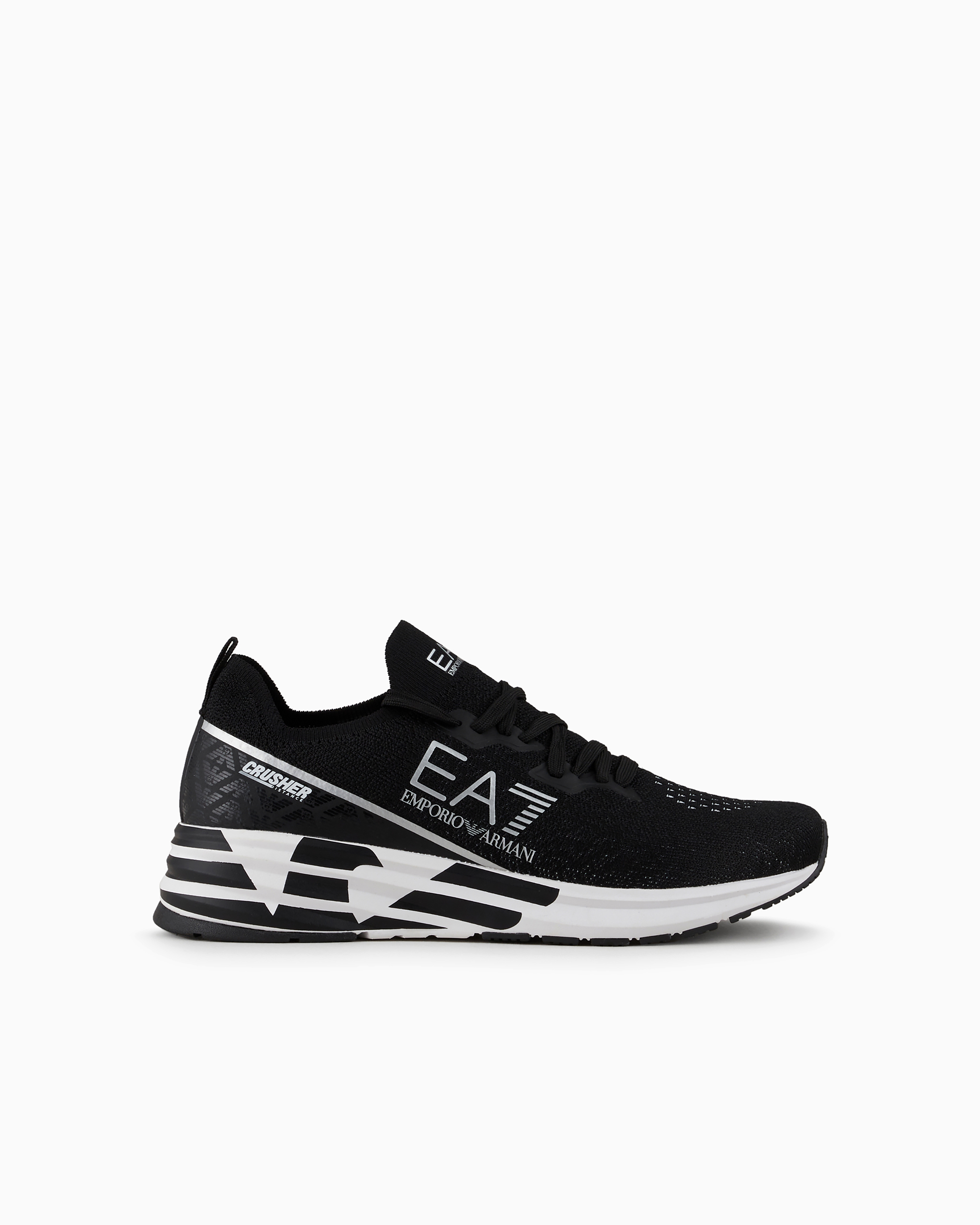 Emporio Armani Crusher Distance Knit Sneakers In Black