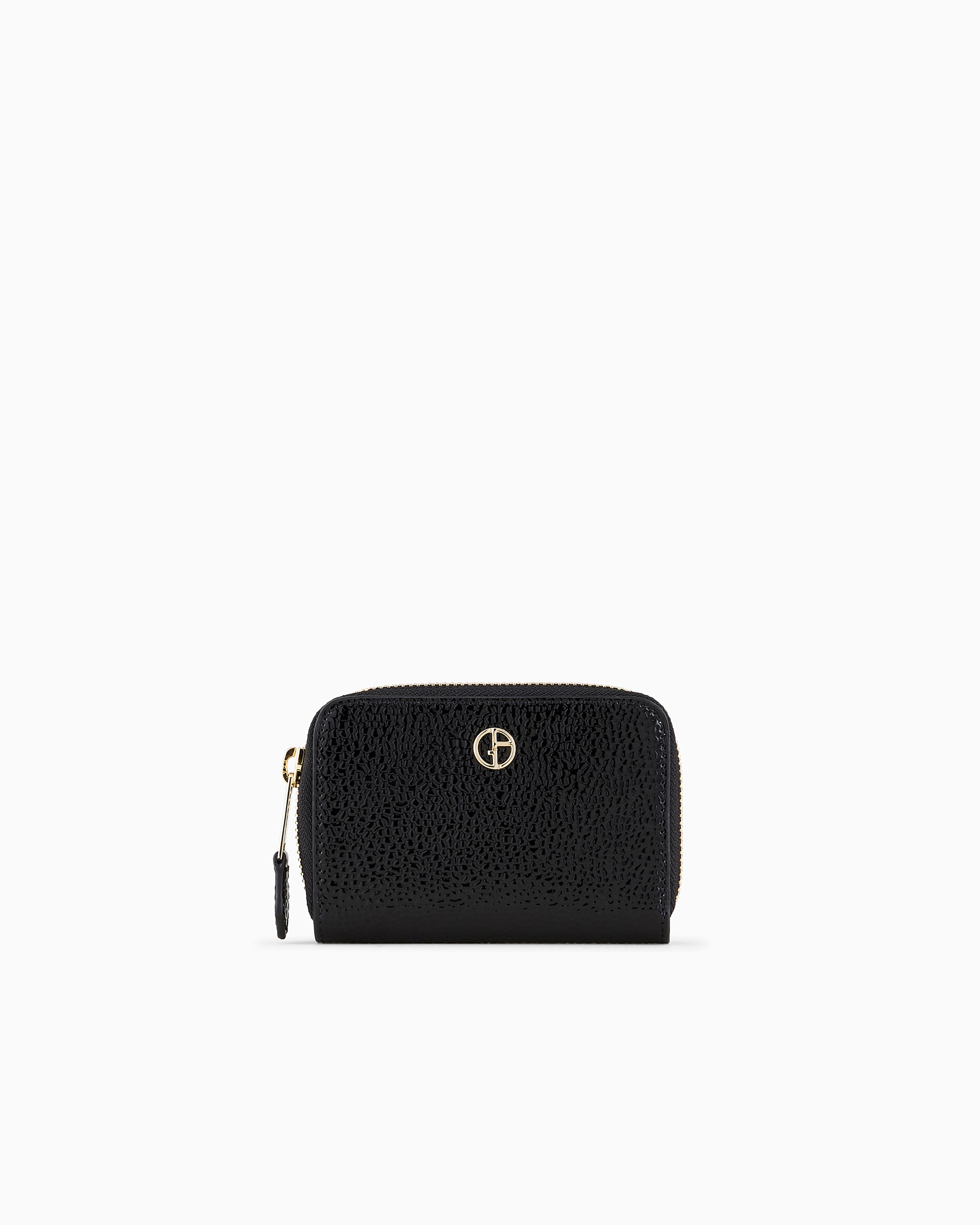 Giorgio Armani Official Store La Prima Card Holder In Pebbled Patent Leather In Black