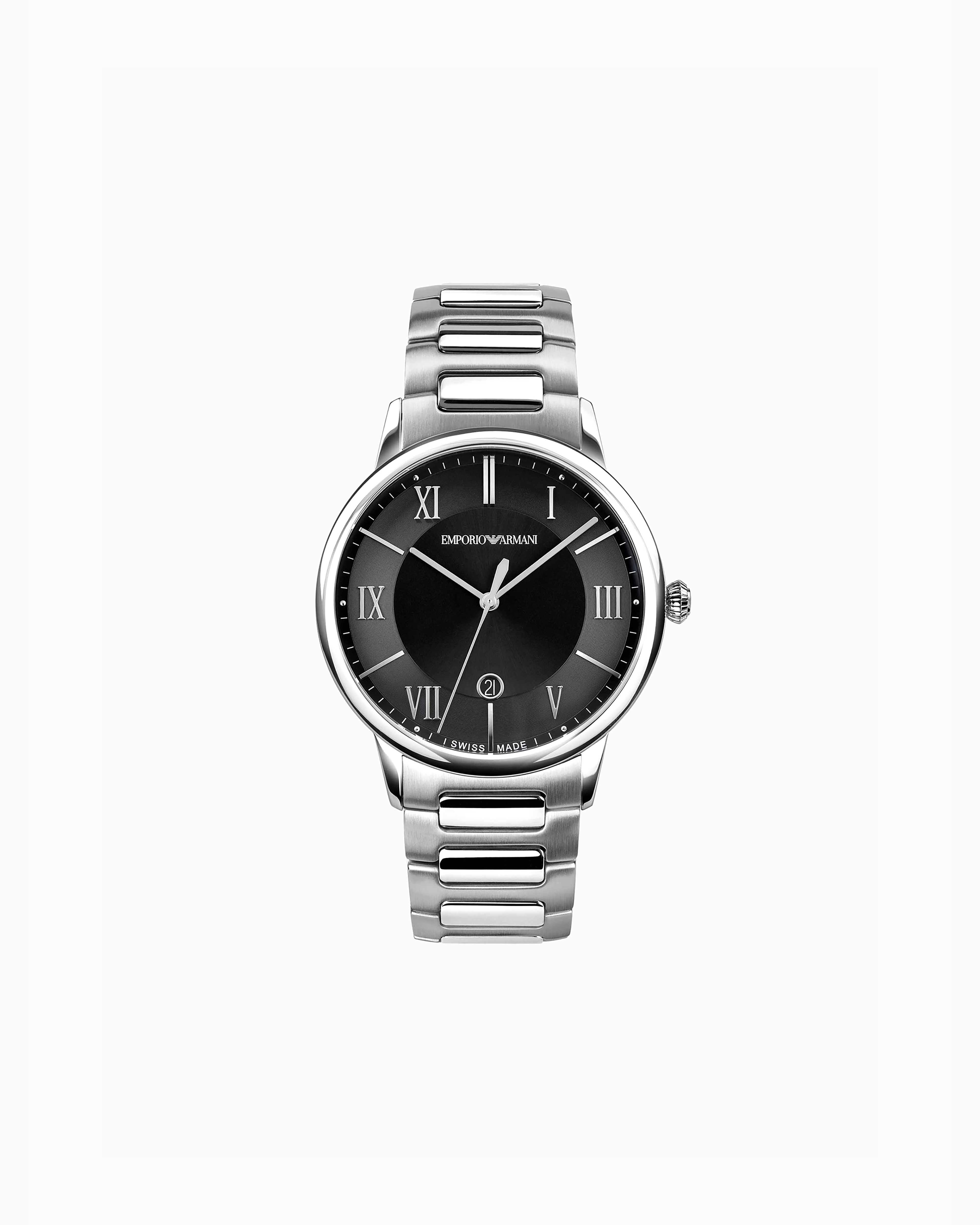 Emporio Armani Swiss Made Three-hand Date Stainless Steel Watch In Multicoloured