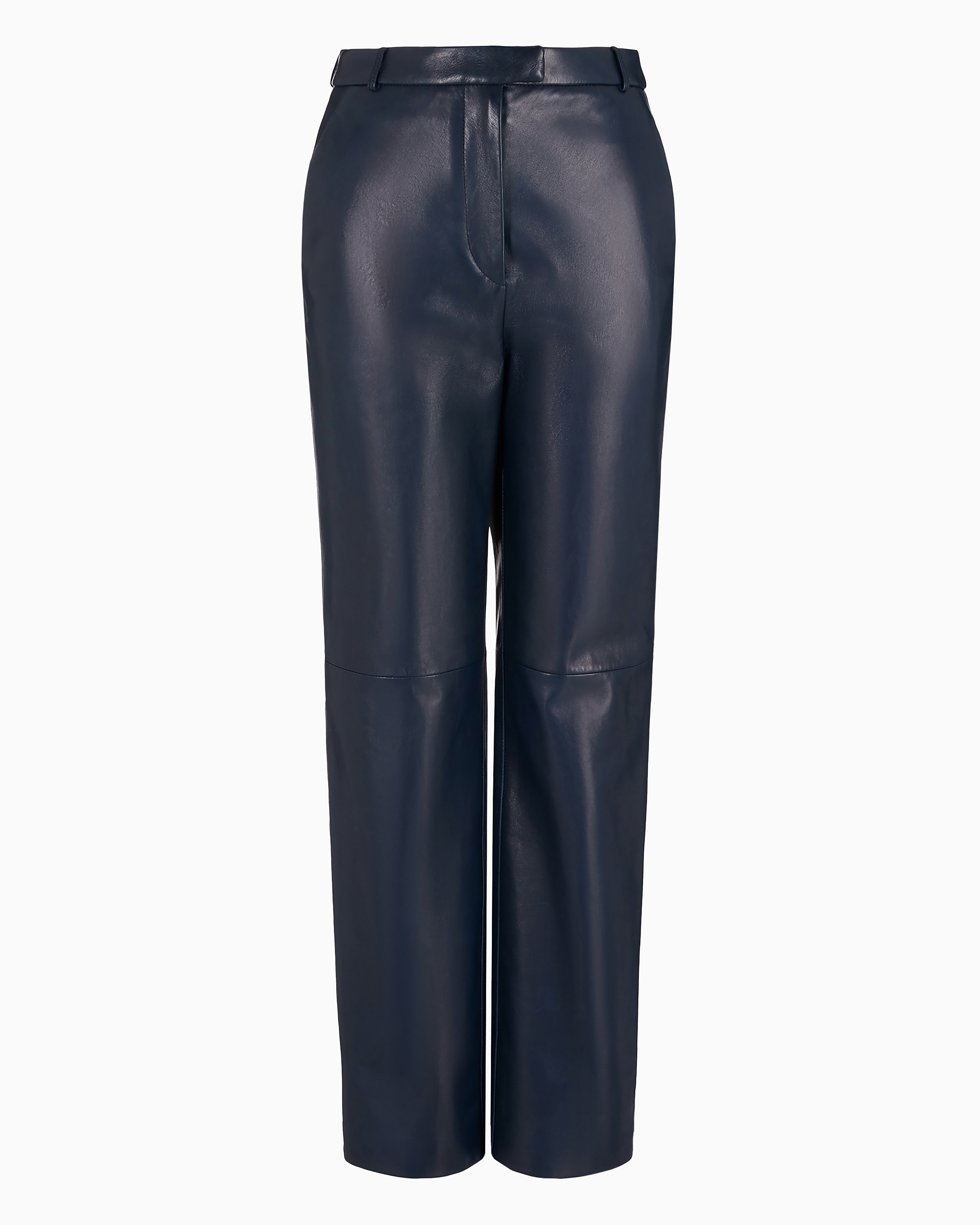 Shop Giorgio Armani Straight-cut, Nappa-leather Trousers In Blue