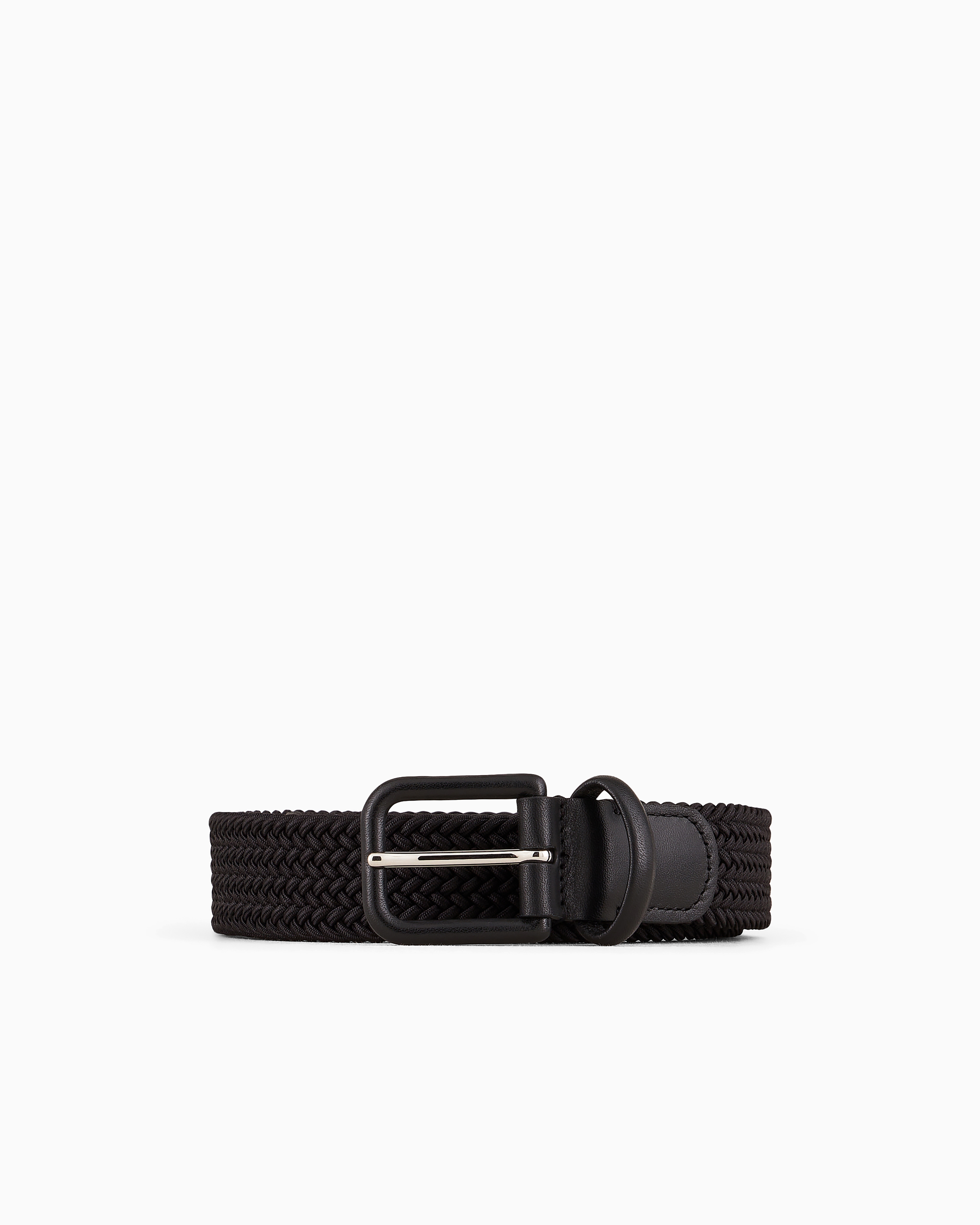 Giorgio Armani Official Store Woven Webbing And Leather Belt In Black