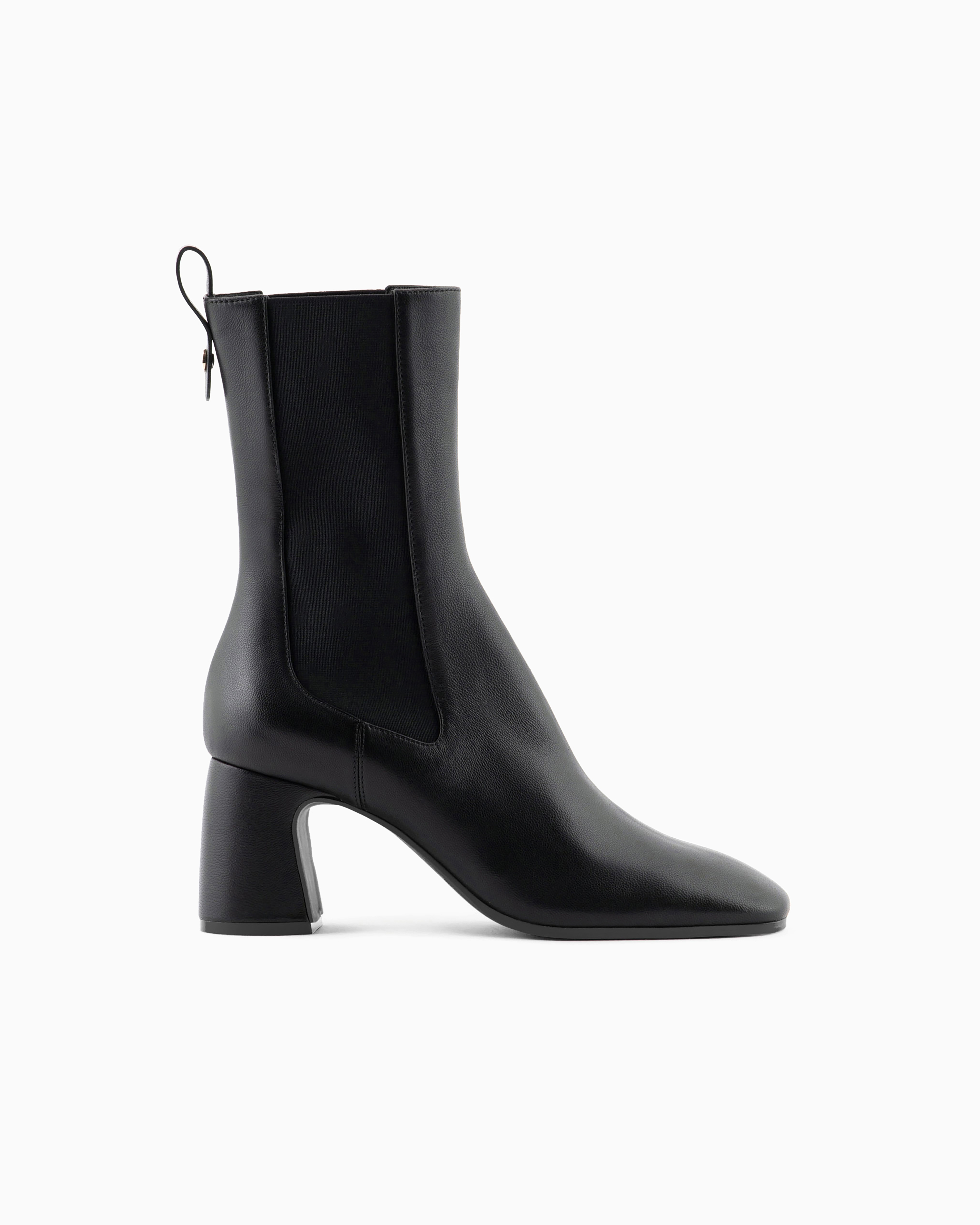 Emporio Armani Official Store Nappa Leather High-heeled Ankle Boots With Elastic Insert In Black