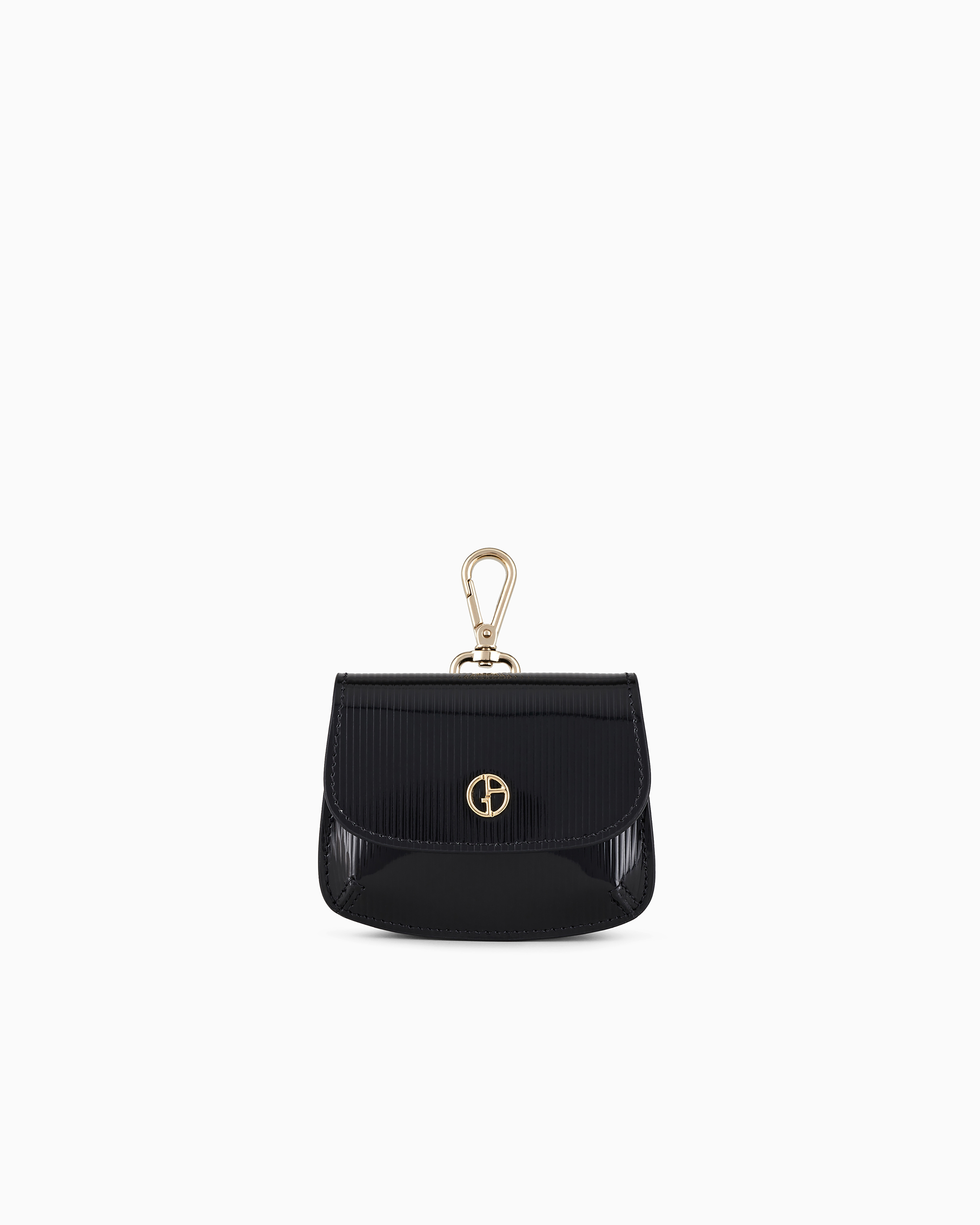 Giorgio Armani La Prima Striped, Lamé-leather Mini Charm In Black