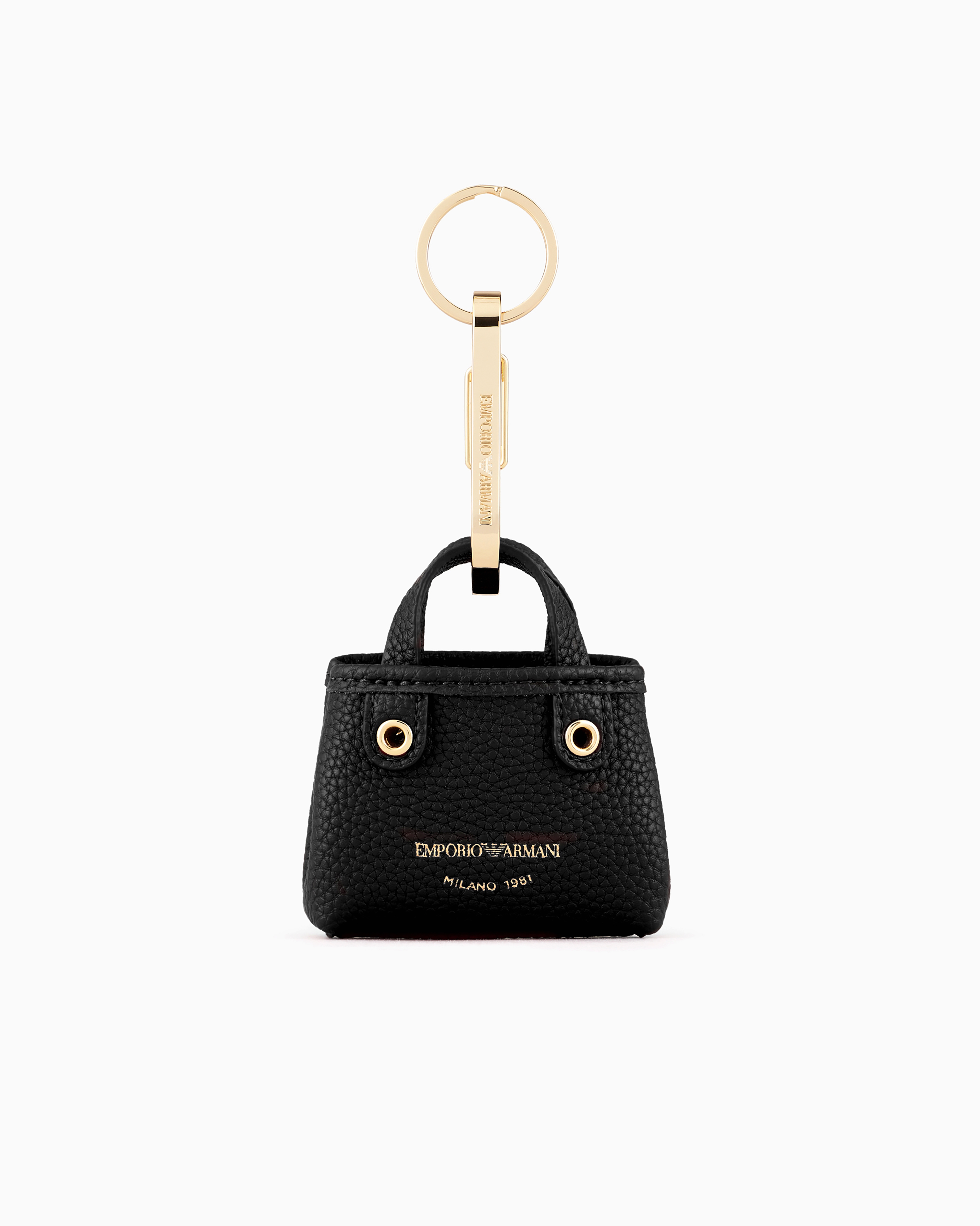 Emporio Armani Deer-print Micro Myea Bag Charm In Black