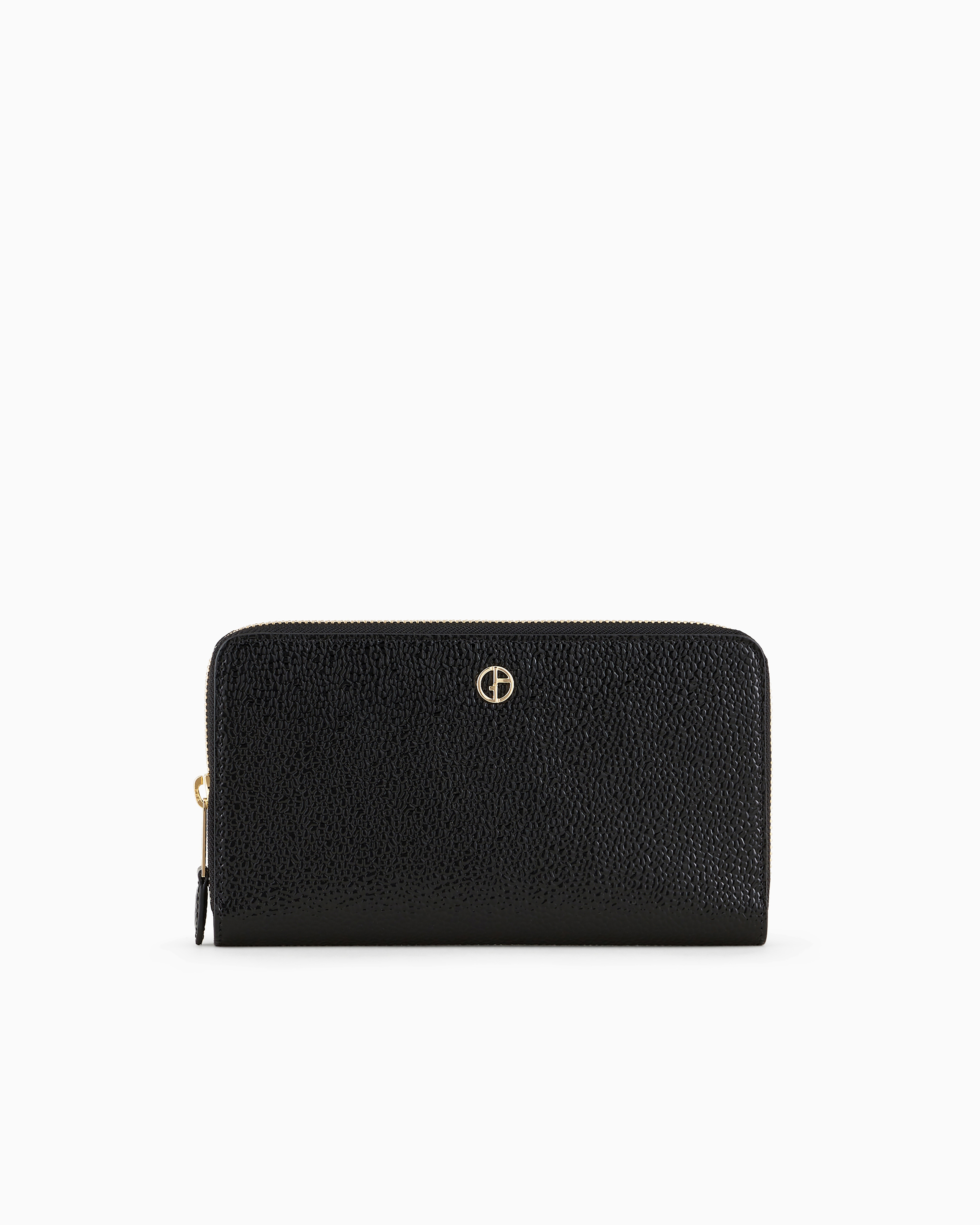 GIORGIO ARMANI LA PRIMA WRAP-AROUND ZIP WALLET IN PEBBLED PATENT LEATHER 