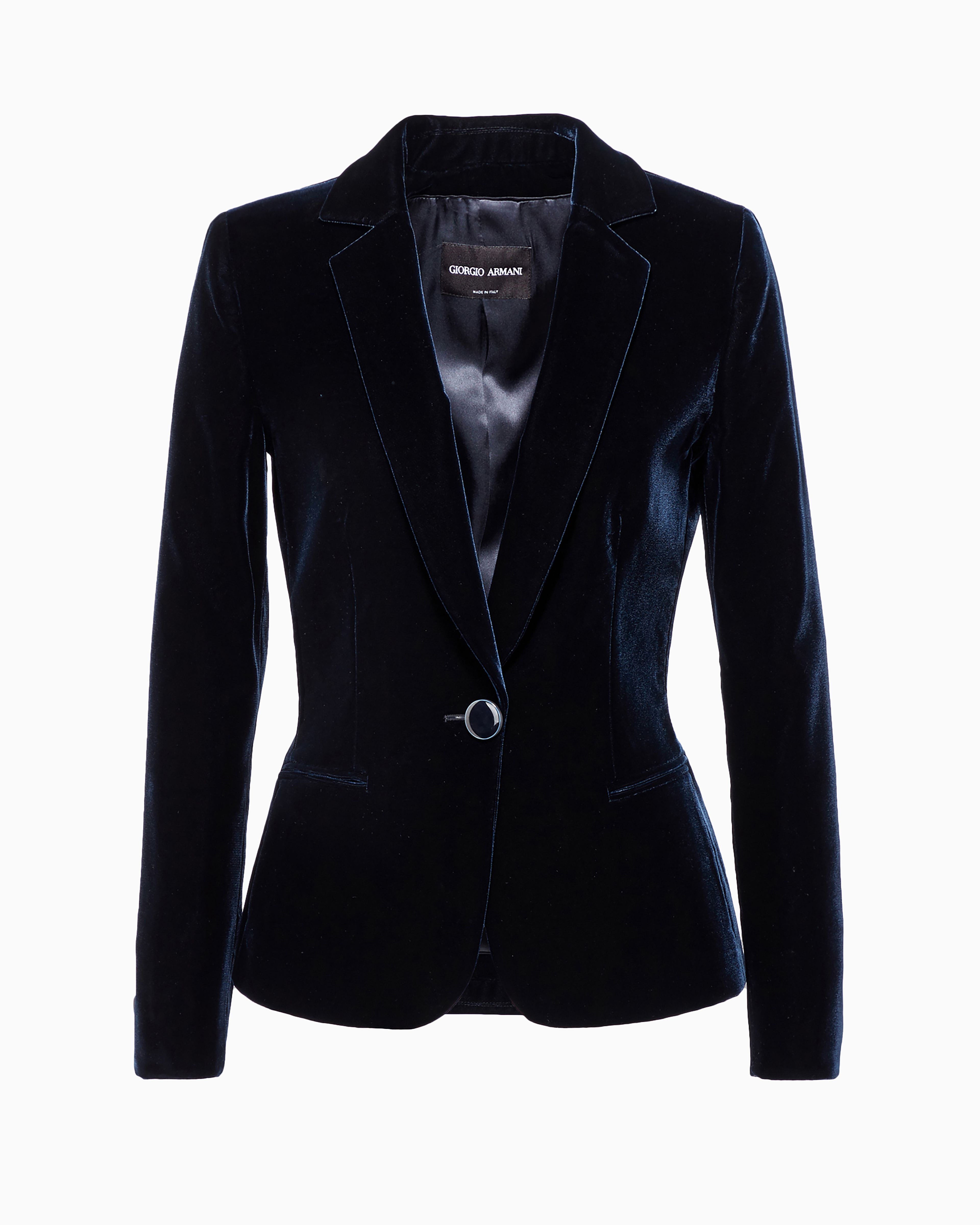 Giorgio Armani Official Store Single-breasted Velvet Jacket With Jewel Button Detail In Navy Blue