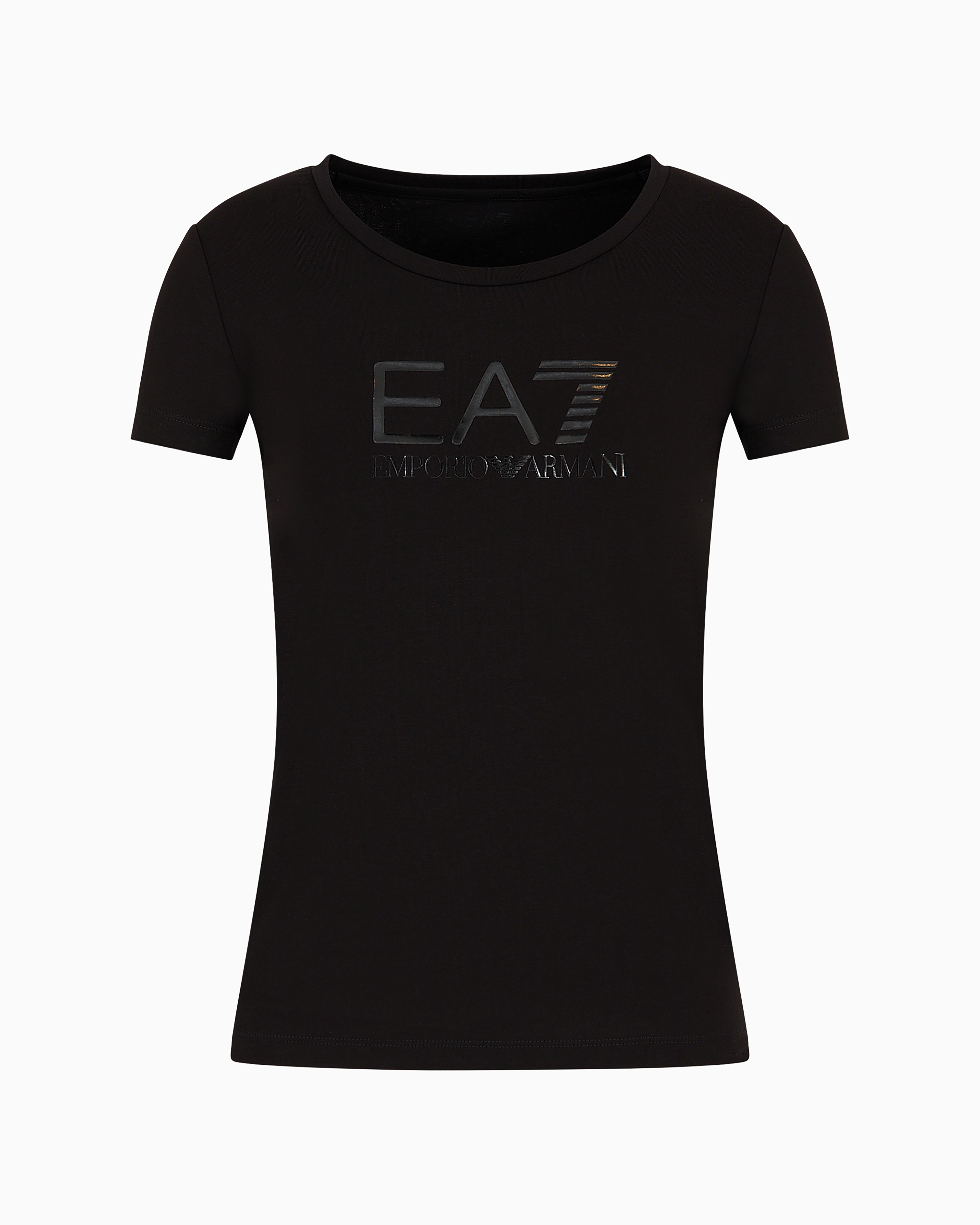 Ea7 Official Store Stretch-cotton Shiny T-shirt In Deep Black