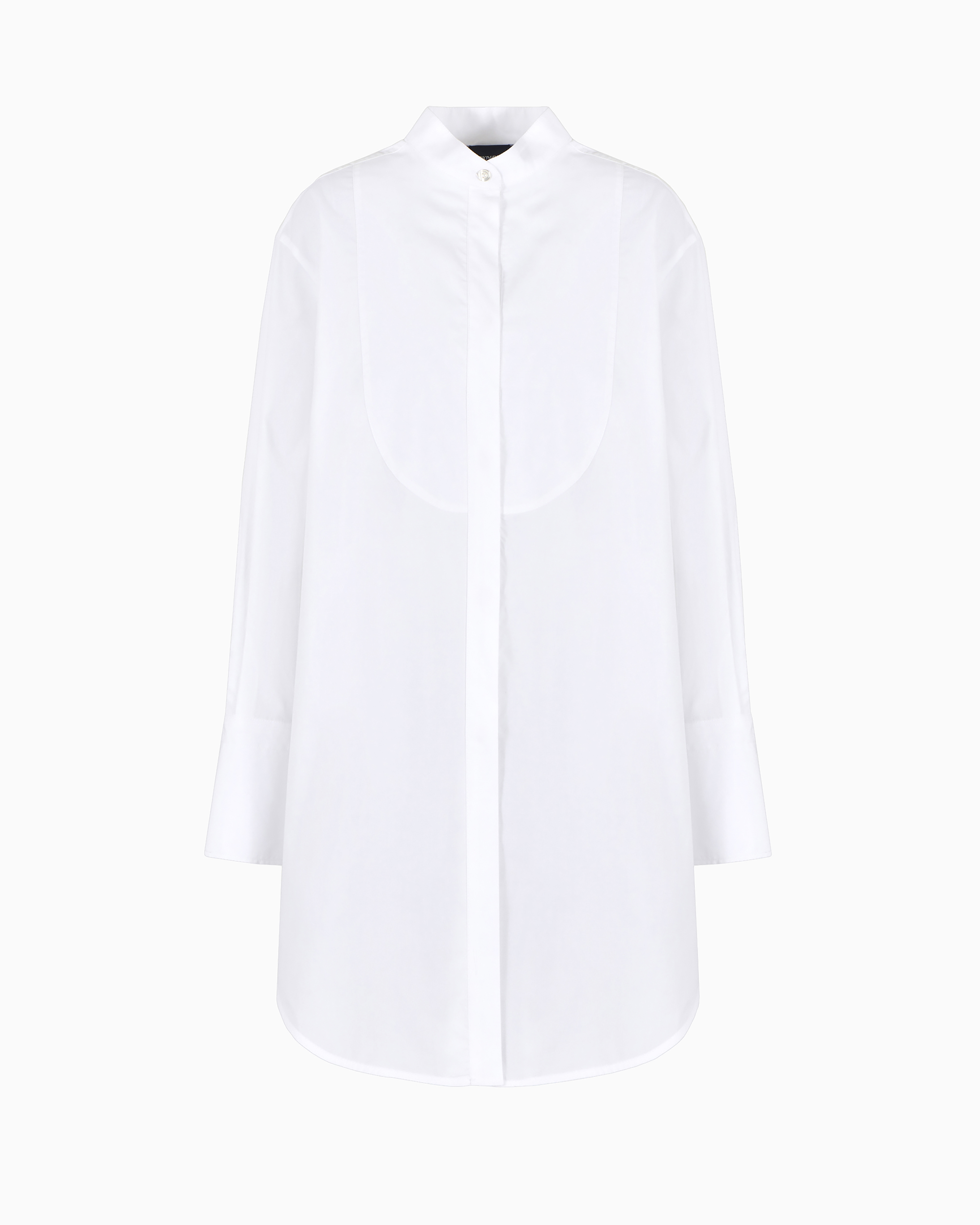 Emporio Armani Official Store Oversized Cotton Shirt With Plastron In White