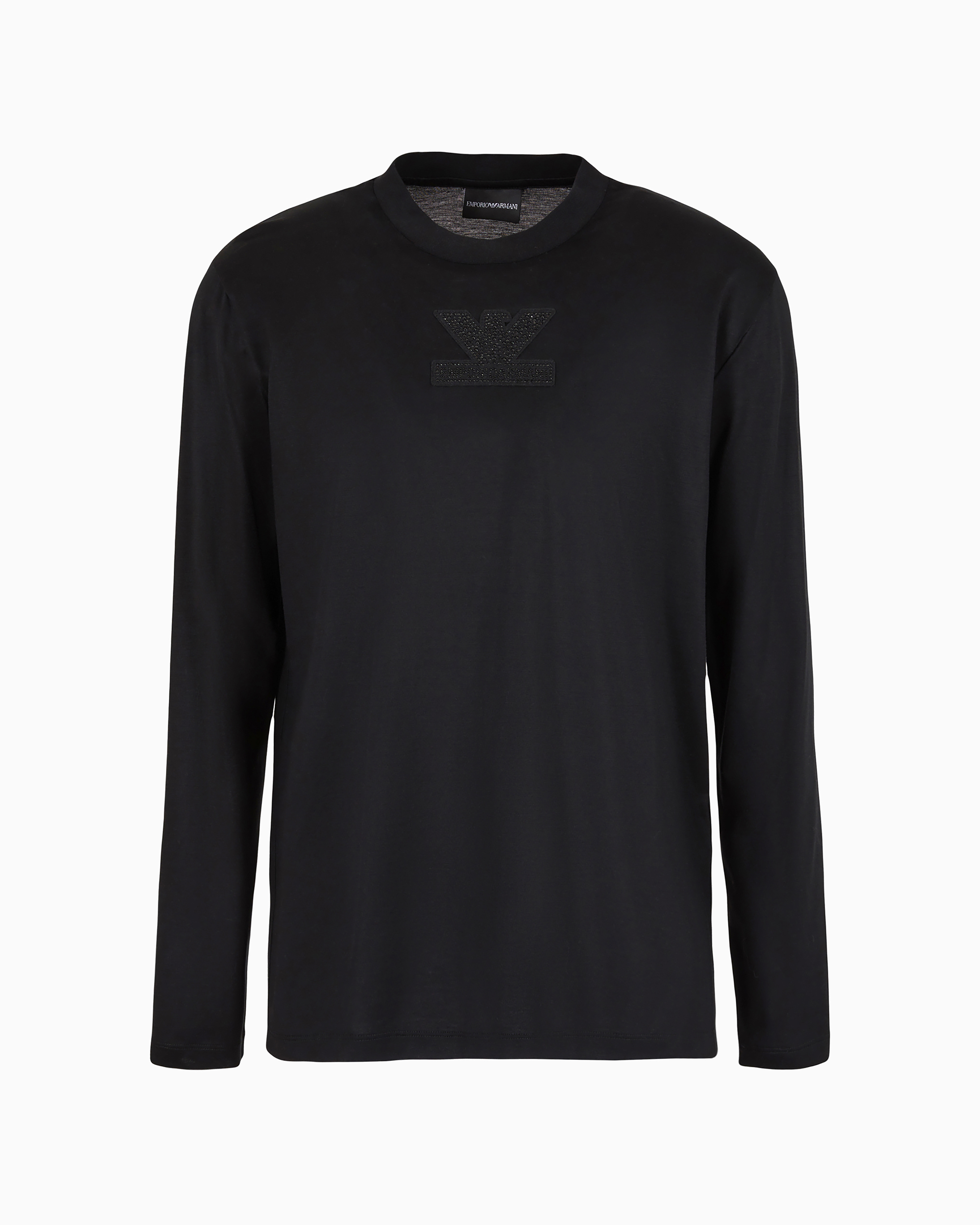 Emporio Armani Asv Clubwear Oversize Sweater In Lyocell-blend Jersey With Rhinestone Patch In Black