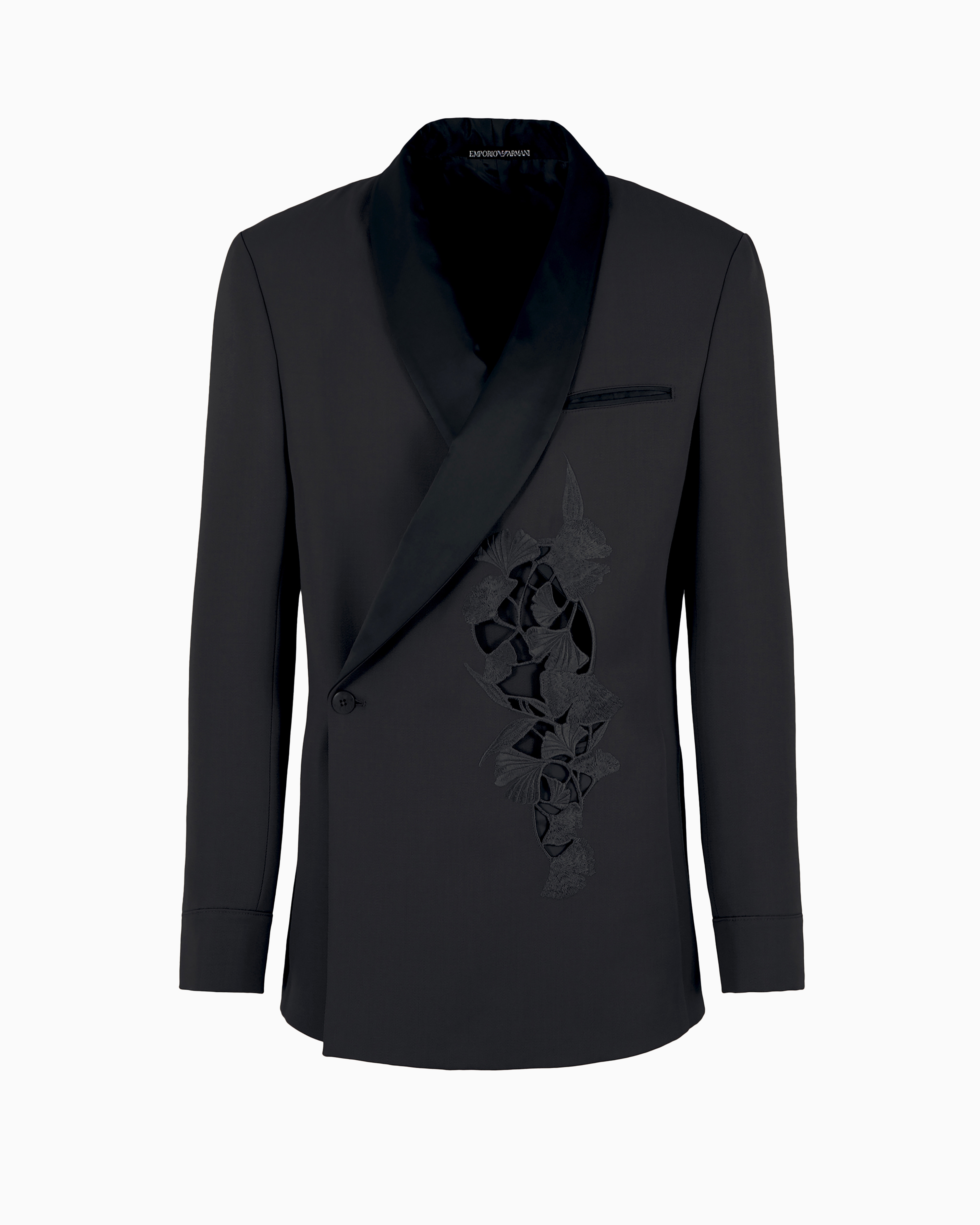 Emporio Armani Official Store Shawl-collar Jacket With A Wrap Fastening In A Compact Virgin-wool Gabardine With Gin In Black