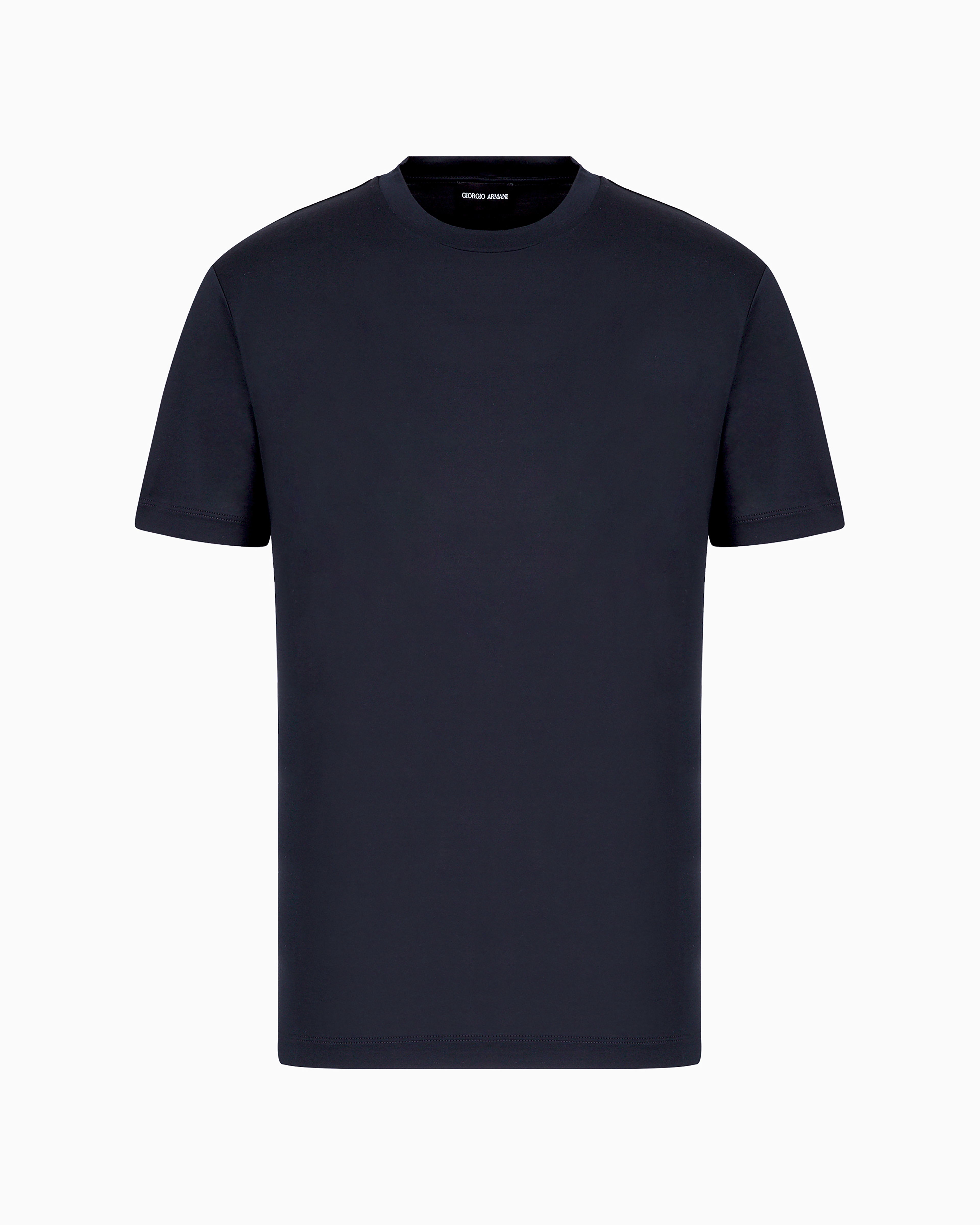 Giorgio Armani Official Store Plain-knit Jersey T-shirt In A Silk-and-cotton Blend In Navy Blue