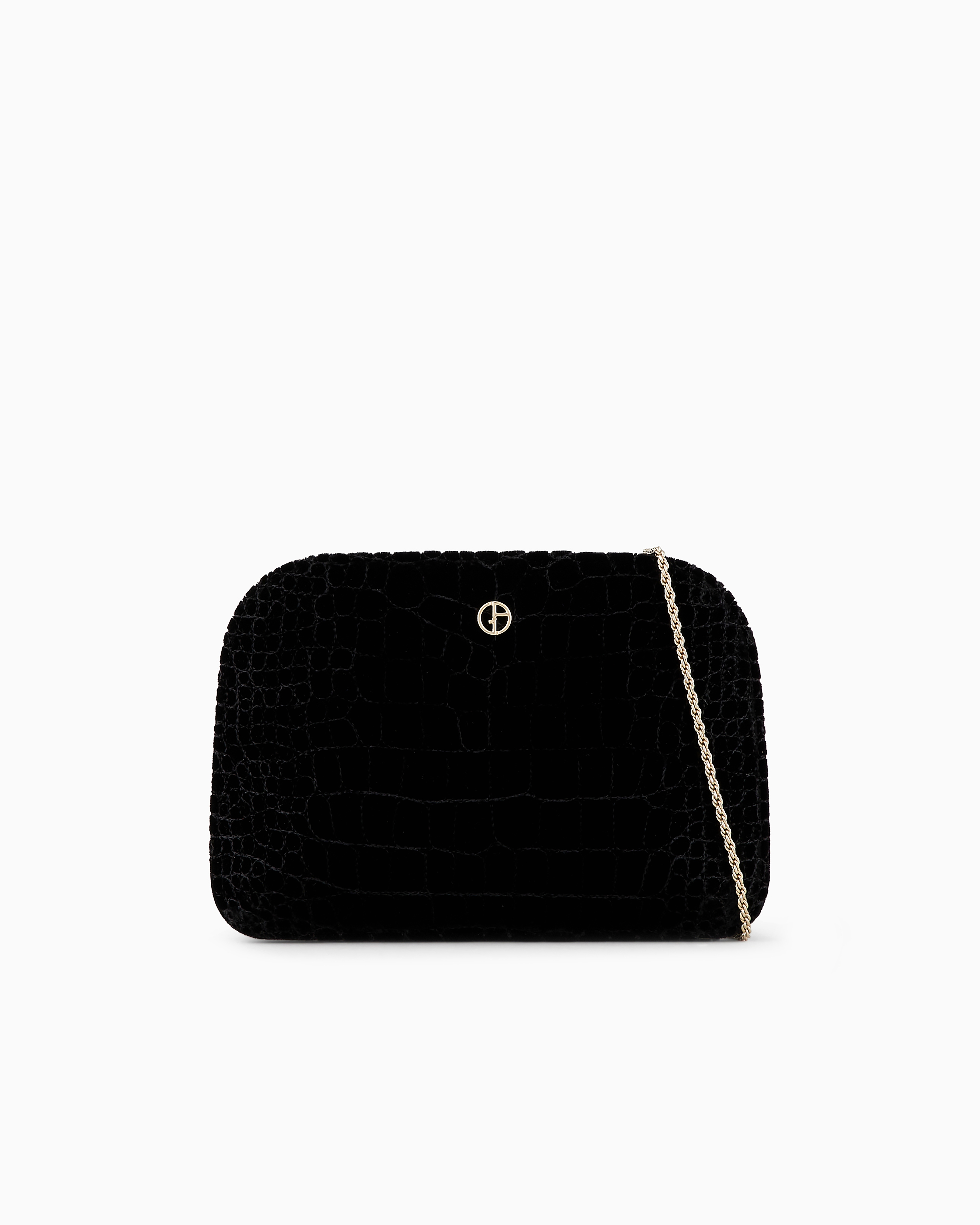 Giorgio Armani Official Store La Prima Croc-quilted Velvet Clutch Bag In Black