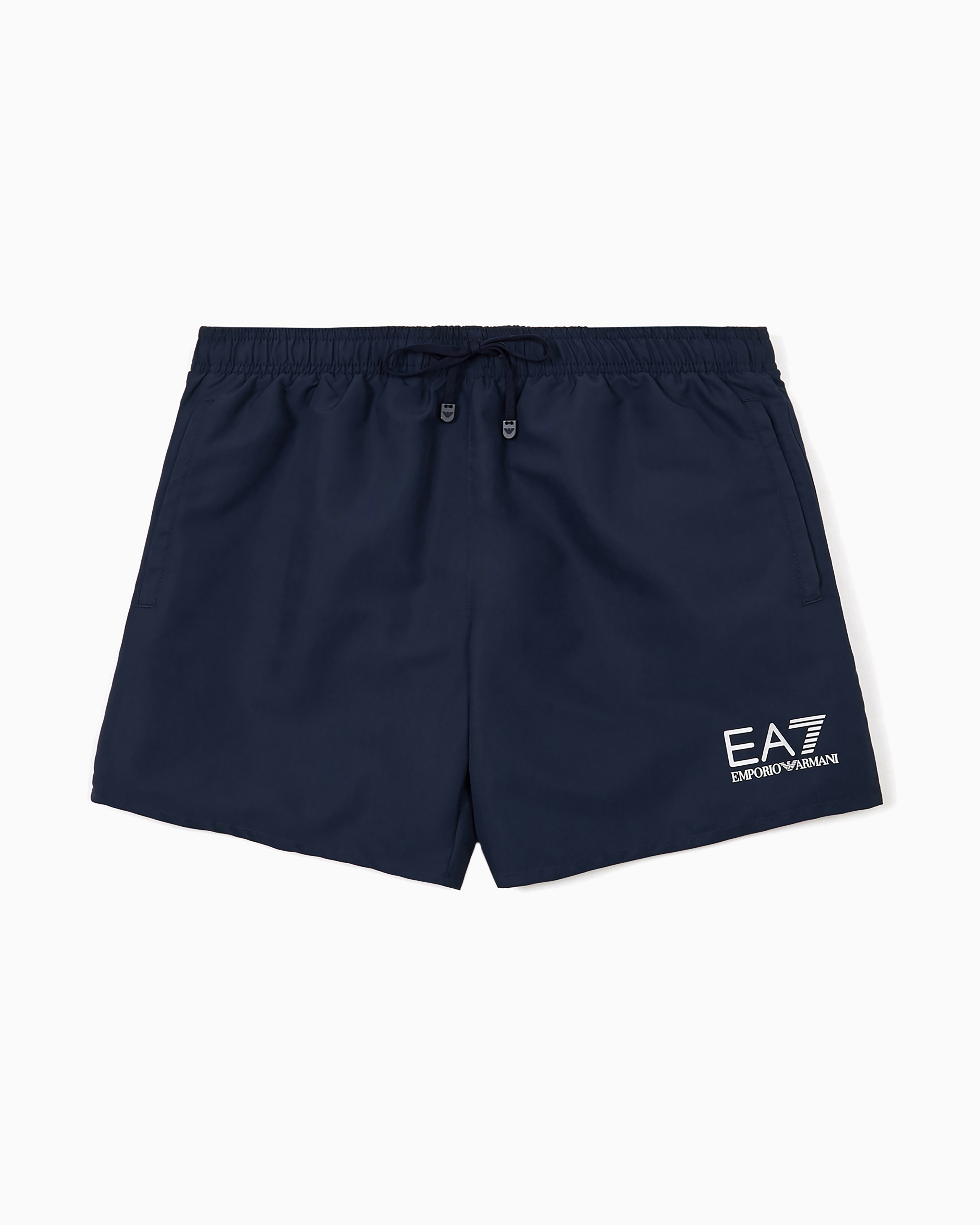 Emporio Armani Water Sports Swim Trunks With Logo In Navy Blue